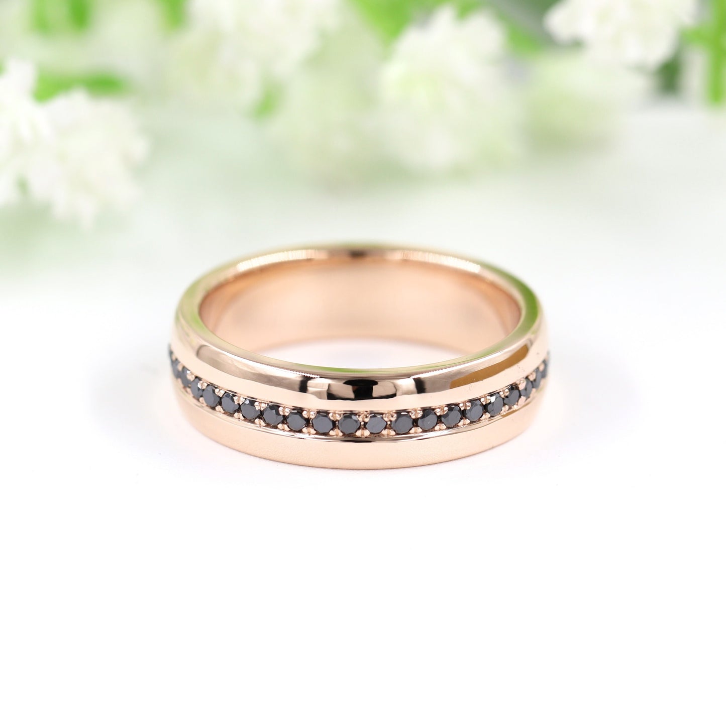 14K Gold Black Diamond Wedding Band: Stackable Anniversary Ring