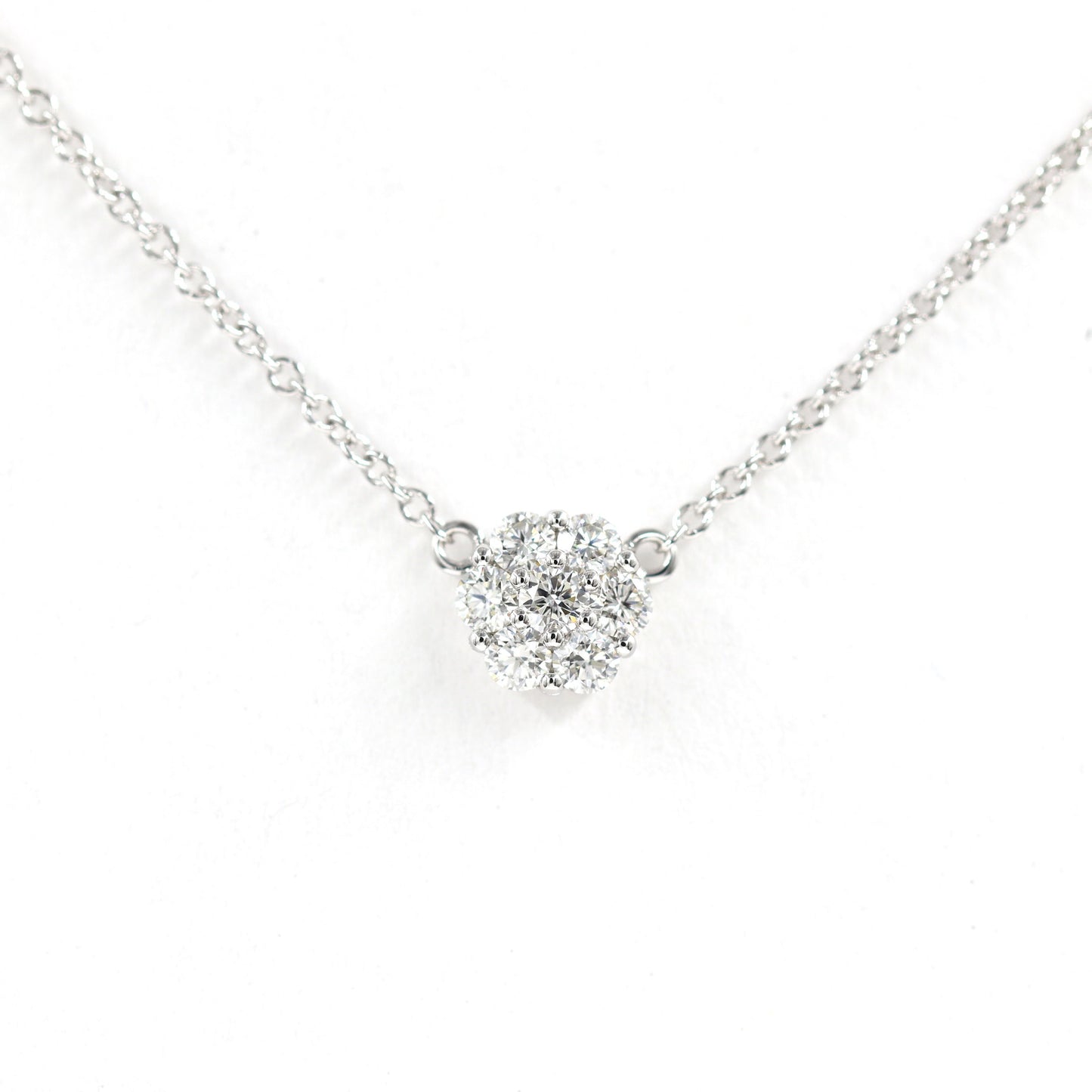 14K Gold Diamond Flower Necklace: .18ct Natural Diamond Pendant