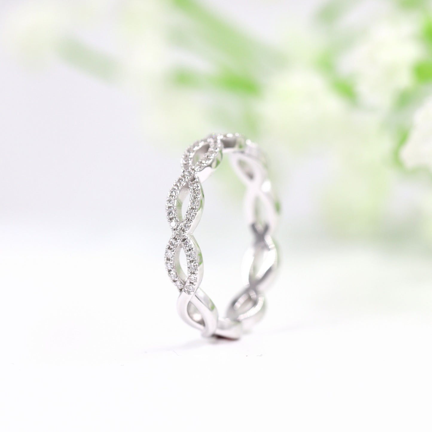14K Gold Natural Diamond Wedding Band: Half-Pave Eternity Ring- Anniversary Gift