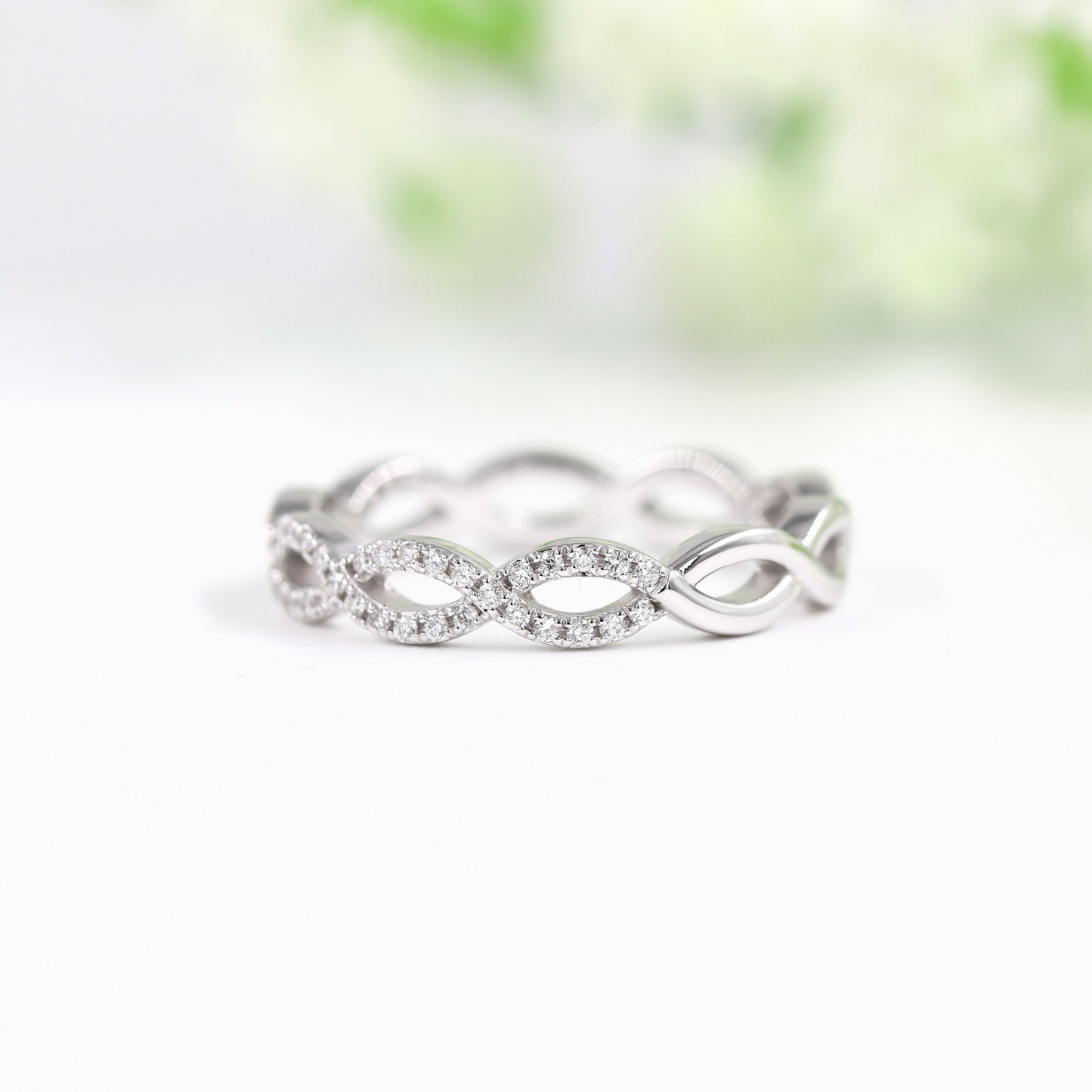 14K Gold Natural Diamond Wedding Band: Half-Pave Eternity Ring- Anniversary Gift