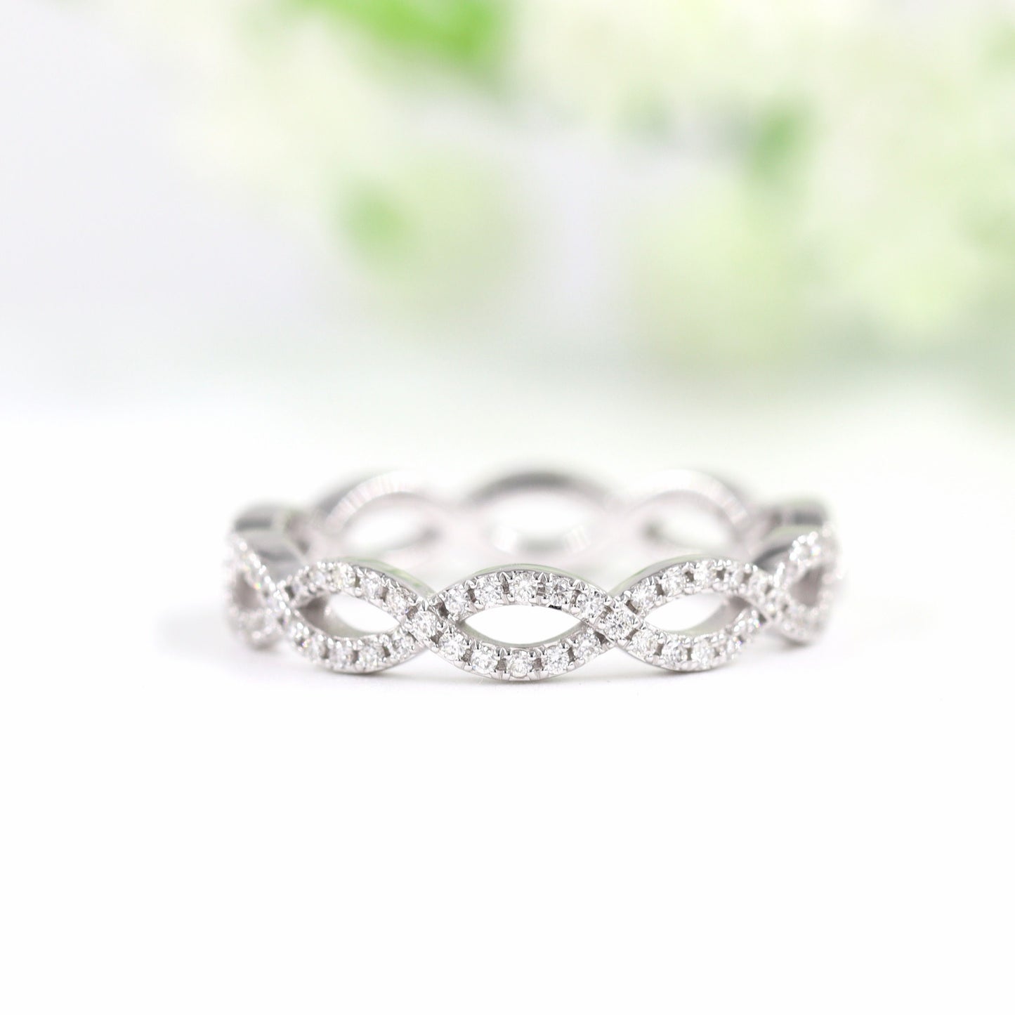 14K Gold Natural Diamond Wedding Band: Half-Pave Eternity Ring- Anniversary Gift