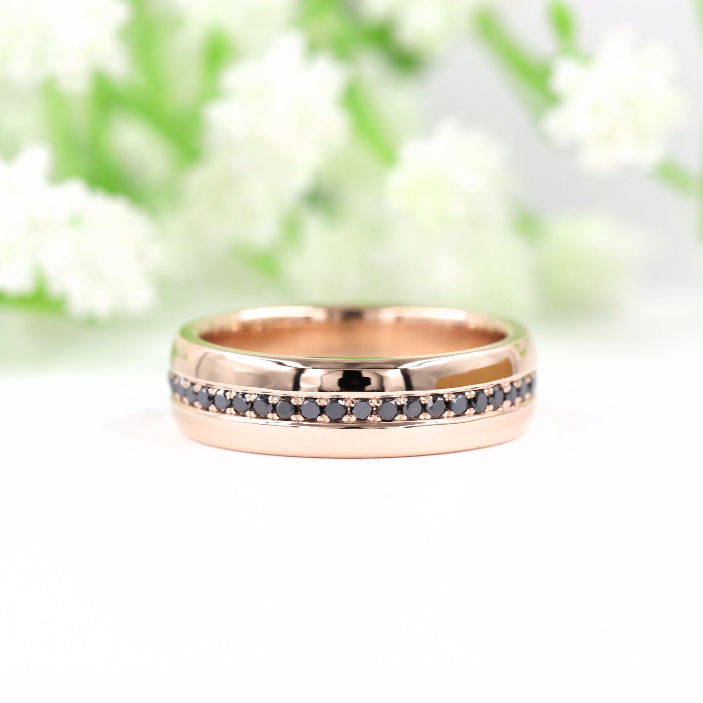 14K Gold Black Diamond Wedding Band: Stackable Anniversary Ring
