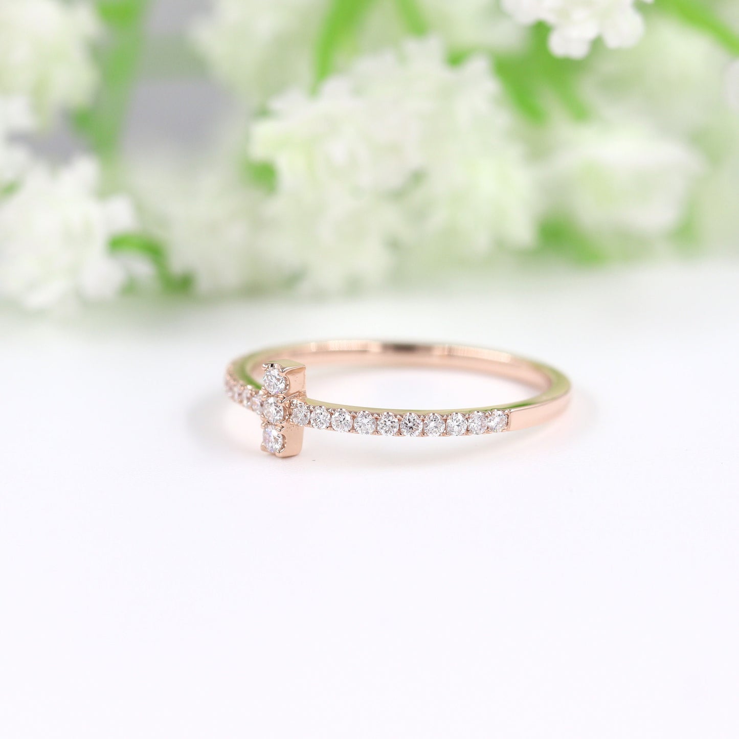 Dainty Natural Diamond Ring /Anniversary Diamond Ring/ 4K gold Diamond Ring/Religious Ring /Holy Cross Ring / Minimalist Ring / Gift for her