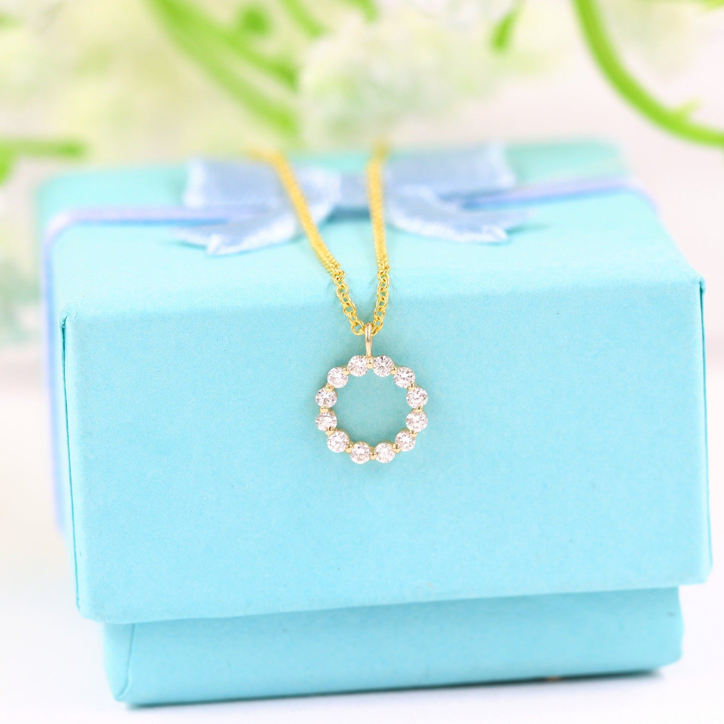 Natural Diamond Pendant / 14k Gold Diamond Necklace / Diamond Circle Necklace / Circle Diamond small Charm  / Anniversary Gift for Her