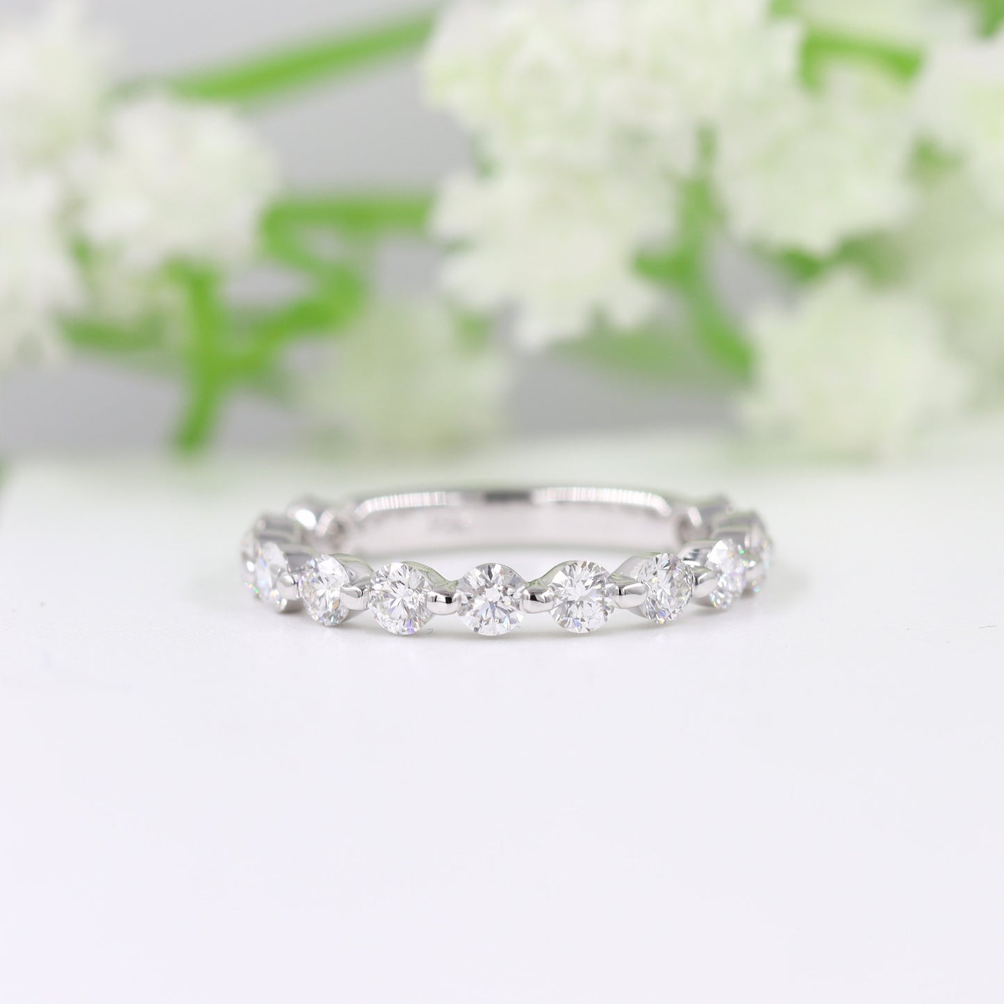 1ct Natural Diamond Wedding Band: 14K Gold Single Prong Half Eternity Ring- Anniversary Gift