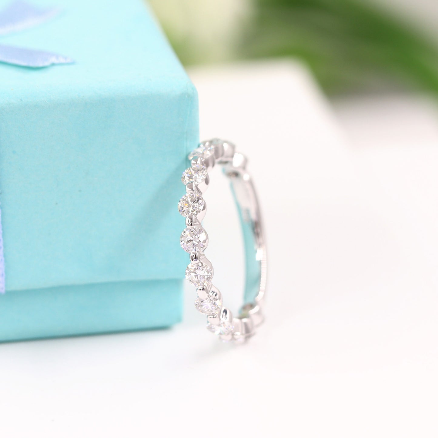 1ct Natural Diamond Wedding Band: 14K Gold Single Prong Half Eternity Ring- Anniversary Gift