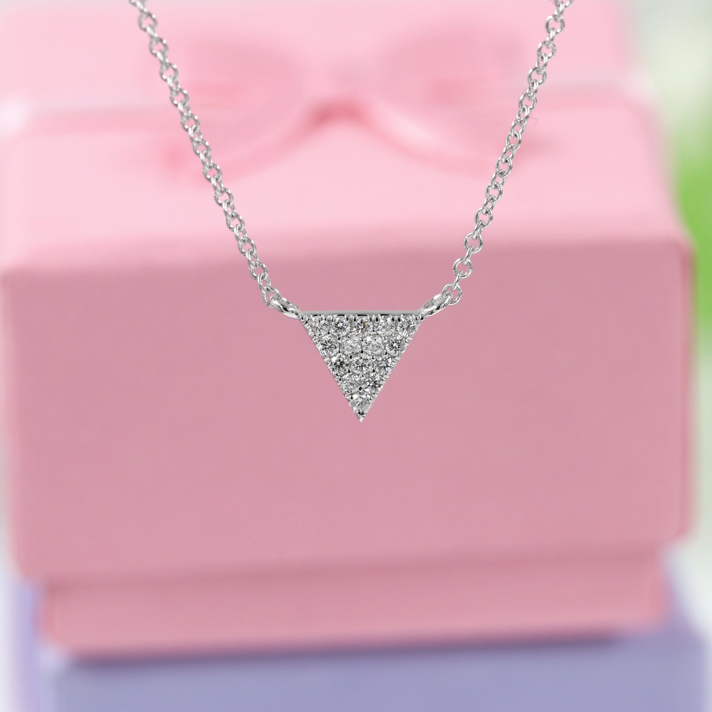 Natural Diamond Necklace/Diamond Triangle/Simple Diamond Necklace/14k Gold Dainty Diamond Pendant/Diamond Necklace/Anniversary Gift