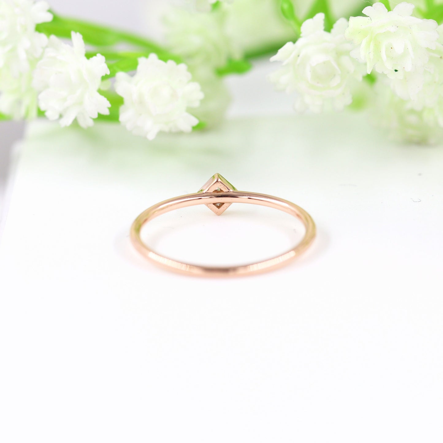 14K Gold Princess Cut Natural Diamond Bezel Ring: Dainty Engagement Ring- Anniversary Gift