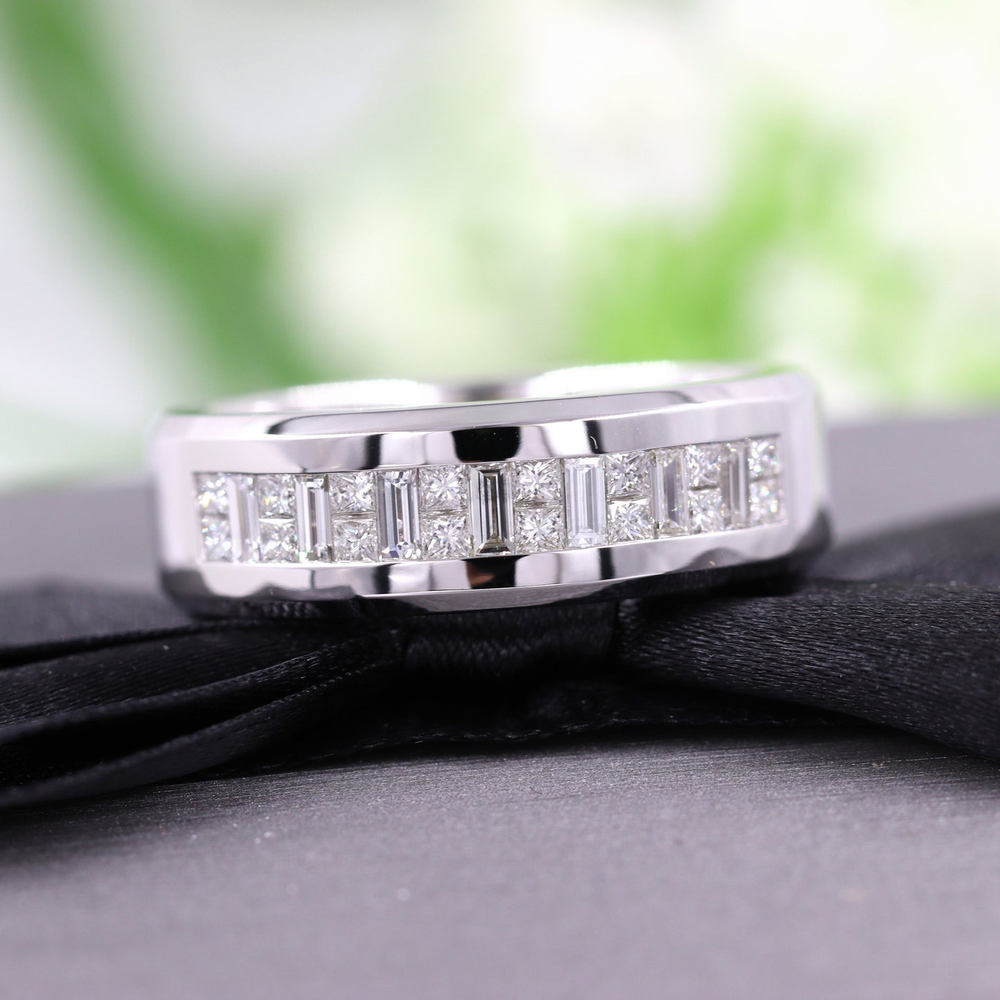 Invisible Set Natural Diamond Wedding Band: Platinum, 14k. 18k Gold Anniversary Ring