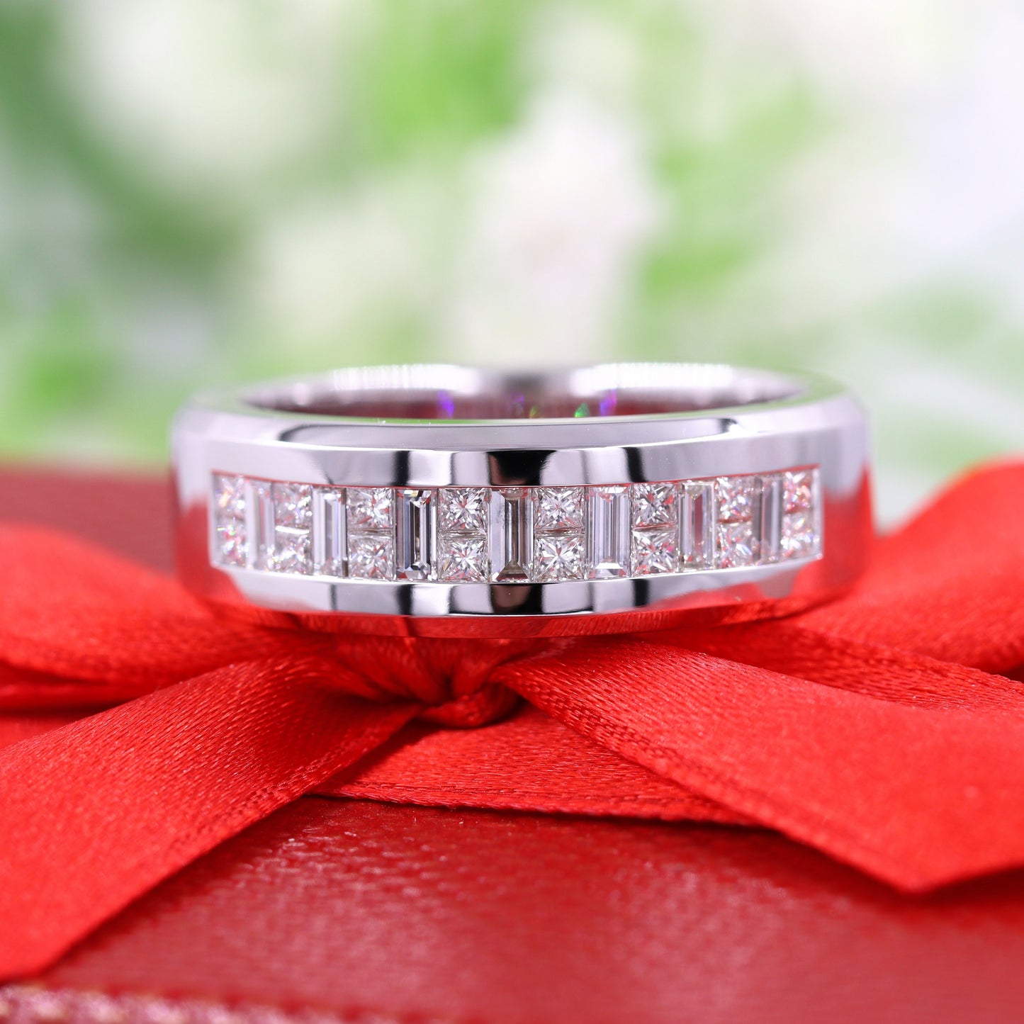 Invisible Set Natural Diamond Wedding Band: Platinum, 14k. 18k Gold Anniversary Ring