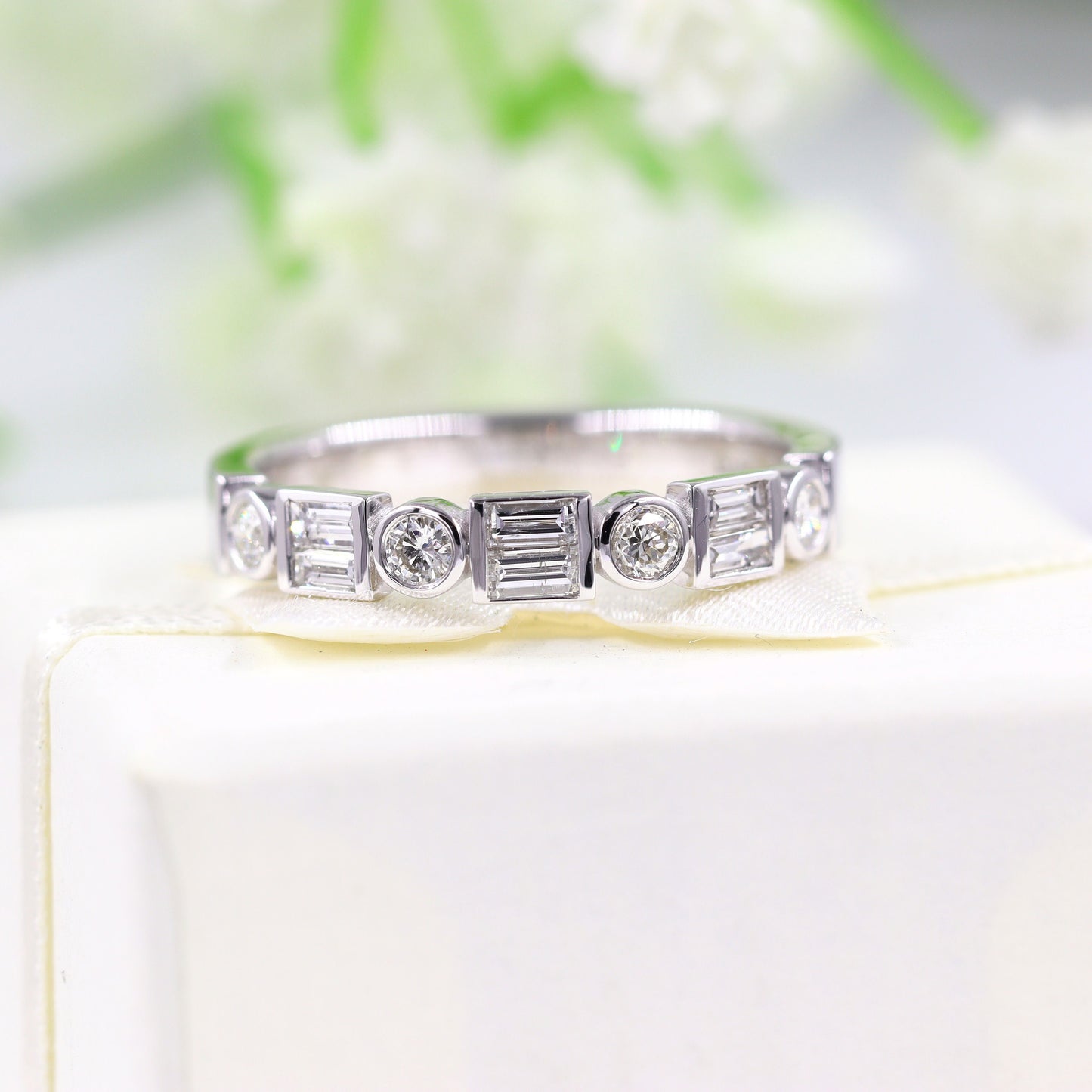 14k Gold Diamond Eternity Band: Baguette & Round Anniversary Ring