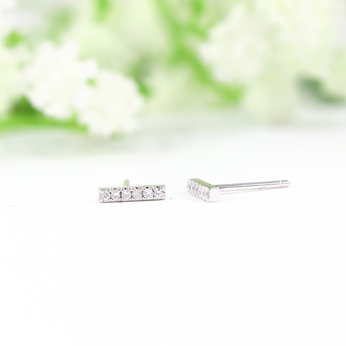 14K Gold Natural Diamond Bar Stud Earrings: Minimalist Fine Jewelry - Anniversary gift