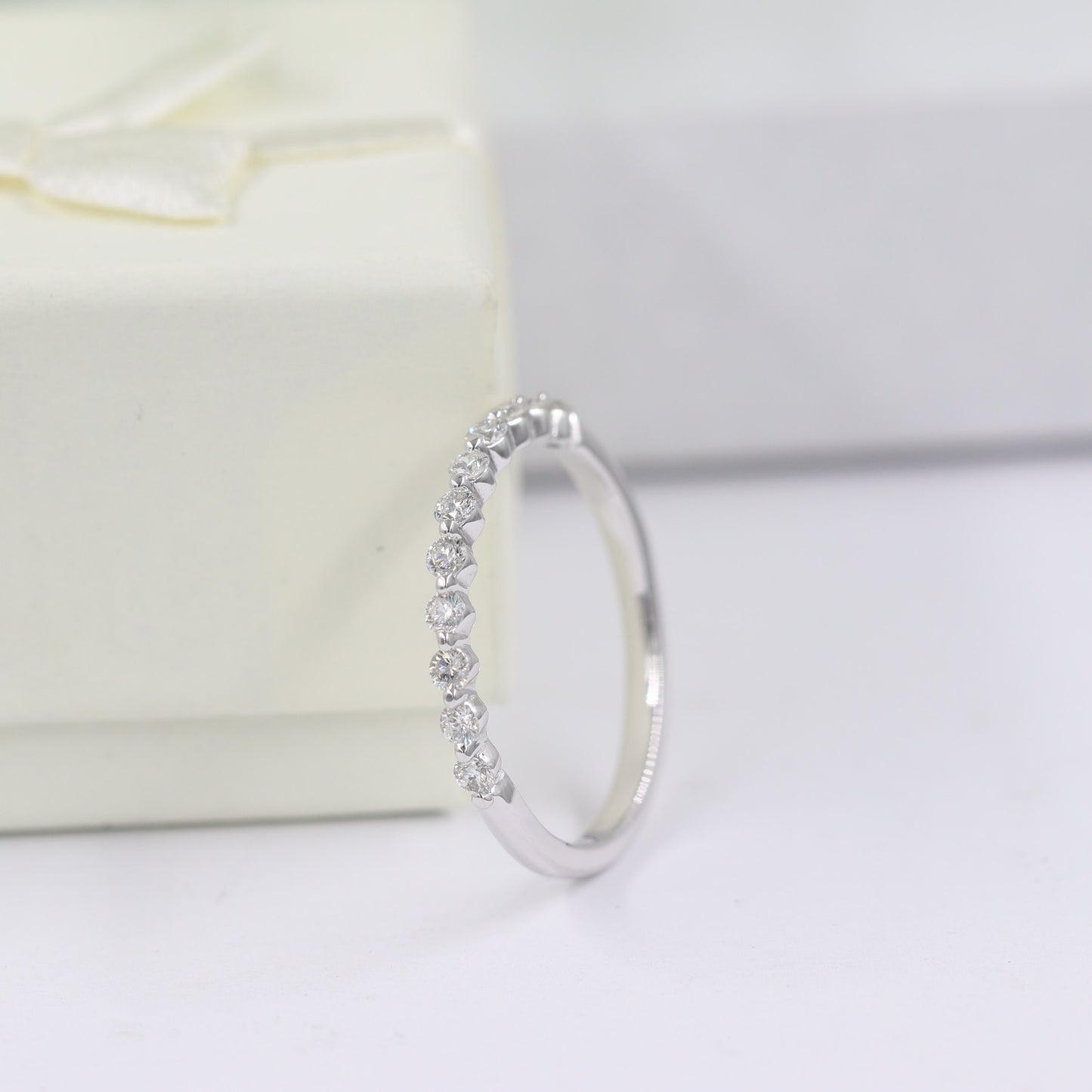 Natural Diamond Half Eternity Wedding Band - 14K Gold Single Prong Ring
