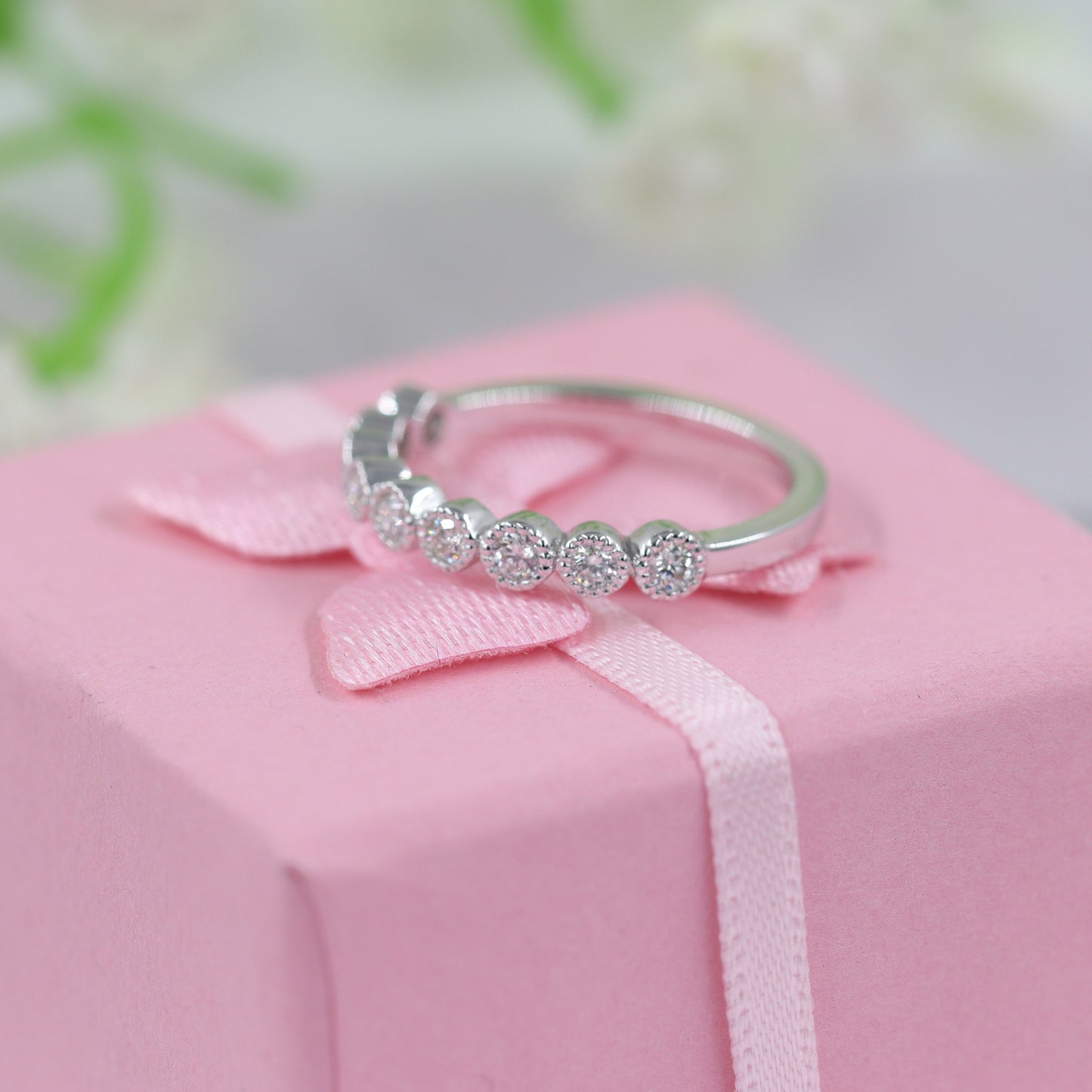 14K Gold Natural Diamond Wedding Band: Half Eternity Ring, Handmade- Anniversary Gift
