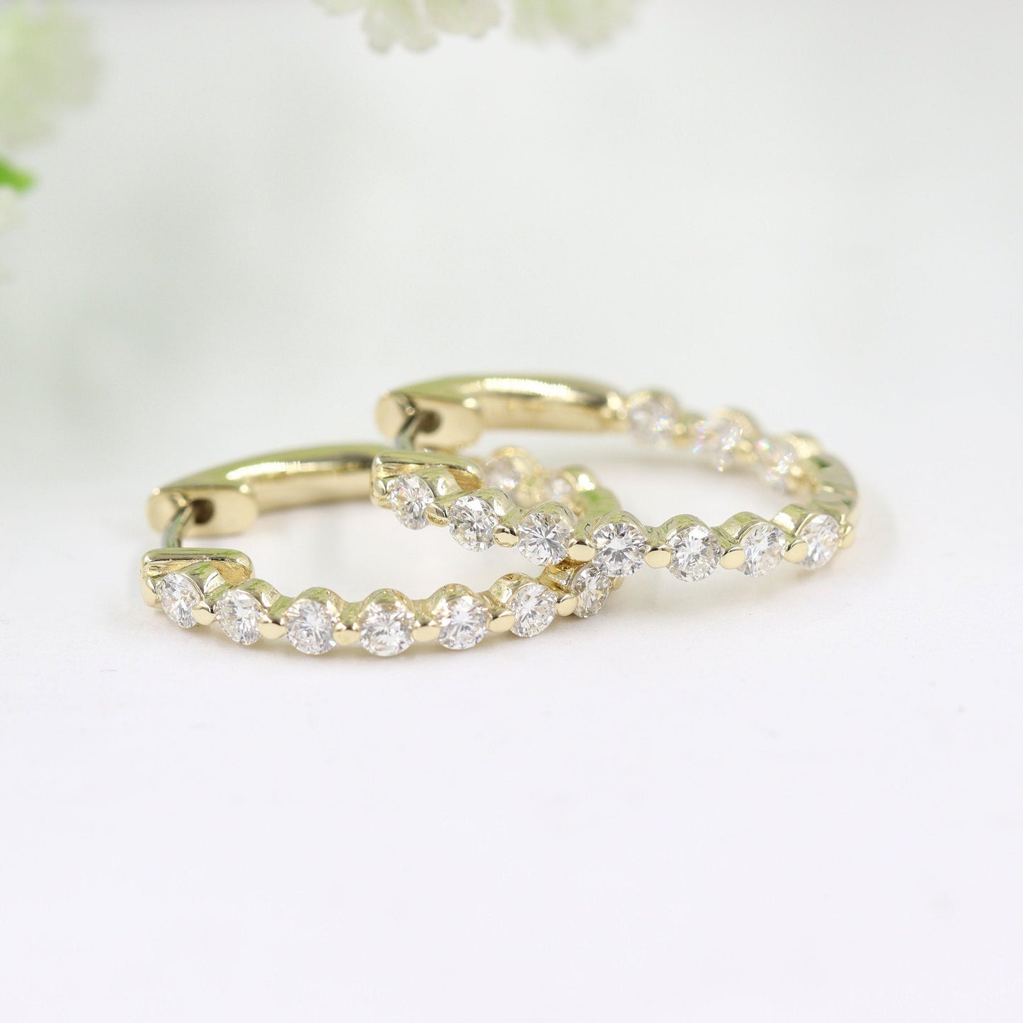 1ct Single prong  Natural Diamond Huggie Earrings/Diamond Hoop Earrings/Diamond Huggie Hoop Earrings/Anniversary gift /Diamond Hoop Earrings