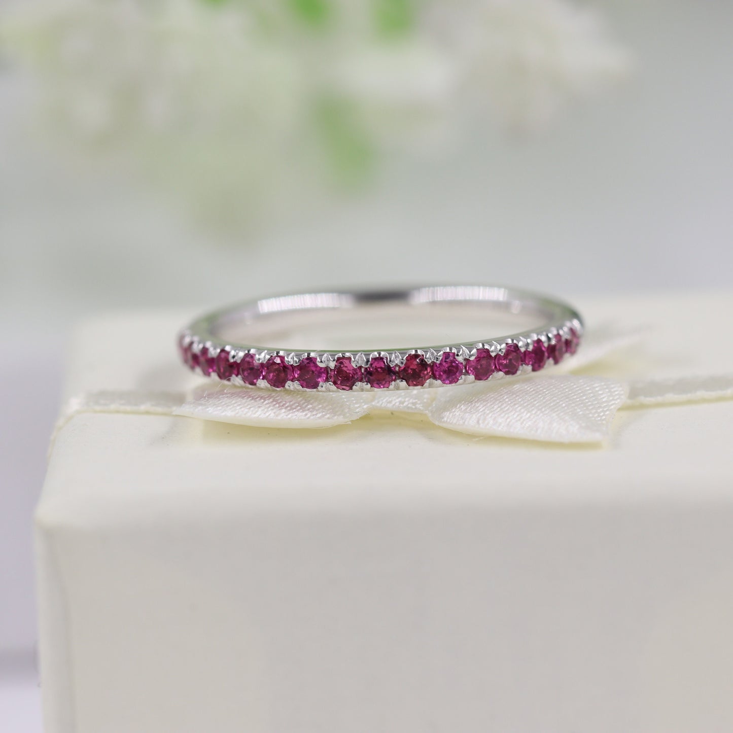 14K Gold Pink Sapphire Eternity Ring - Handmade Anniversary Band