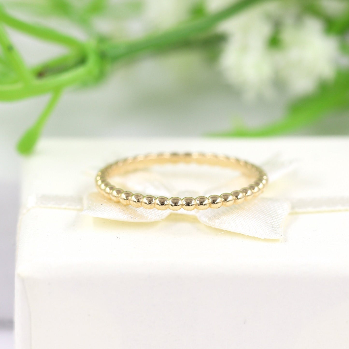 14K Gold 1.5mm Bead Ring: Handmade Stacking Perfect Matching Band for Engagement Band - Anniversary Gift
