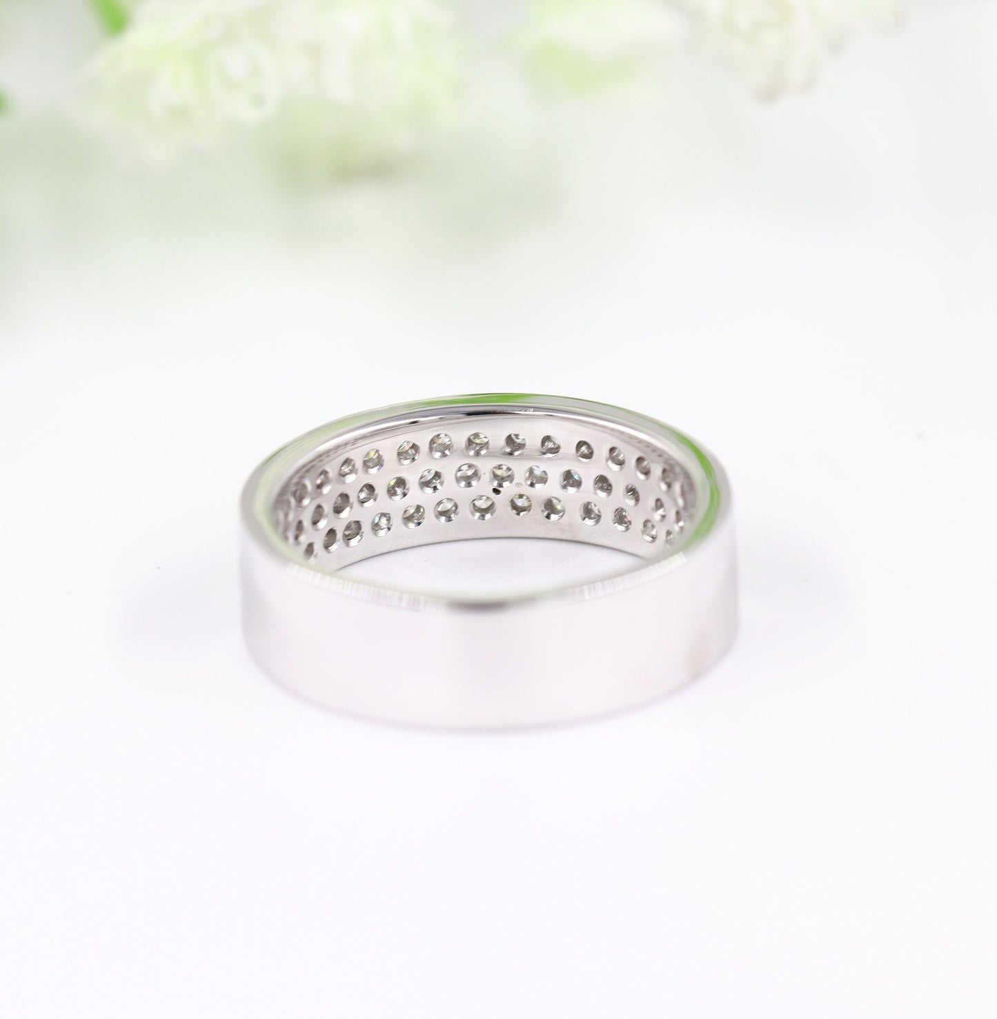 14K Gold 3 Row Natural Diamond Eternity 6mm Band: Triple Row Anniversary Ring