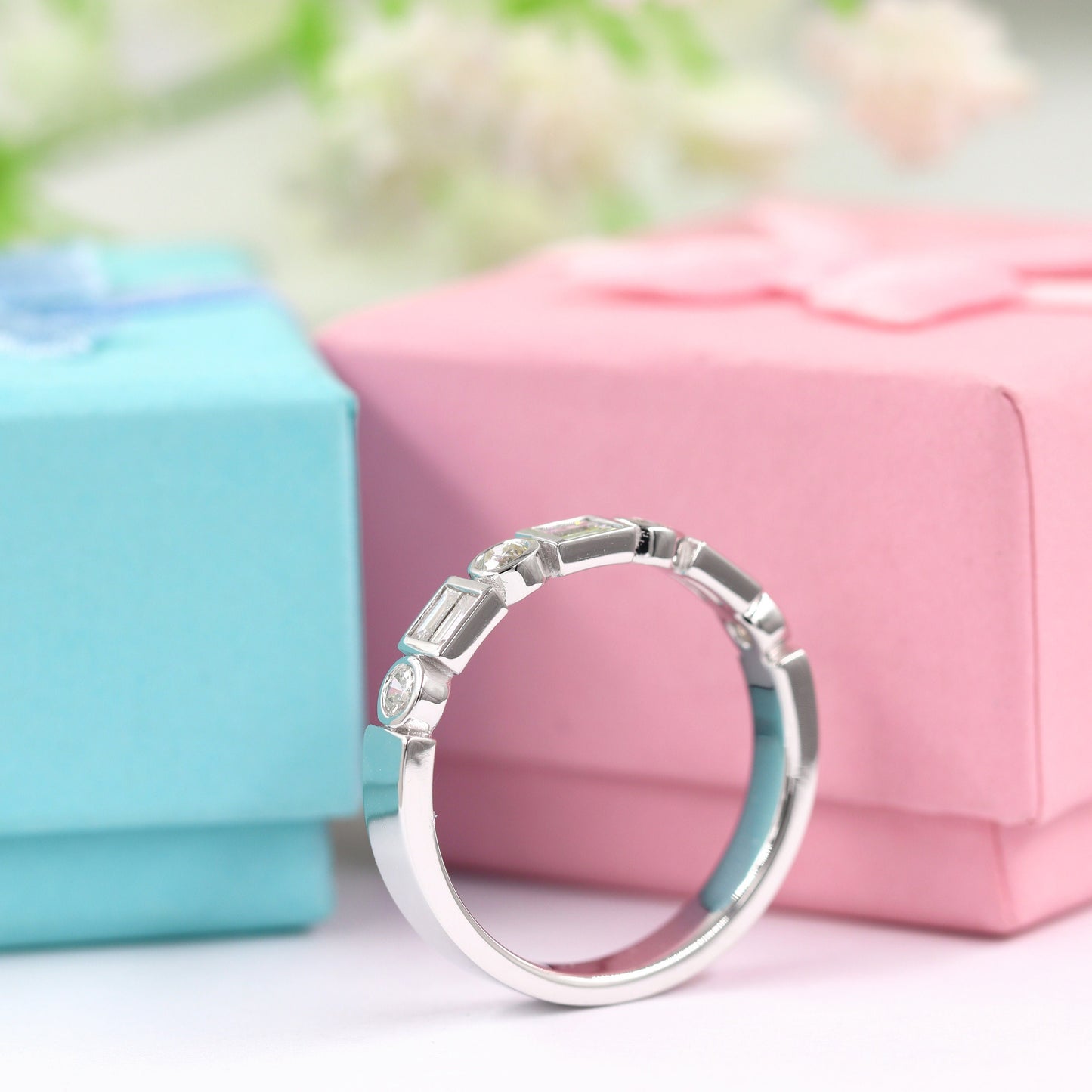 14k Gold Diamond Eternity Band: Baguette & Round Anniversary Ring