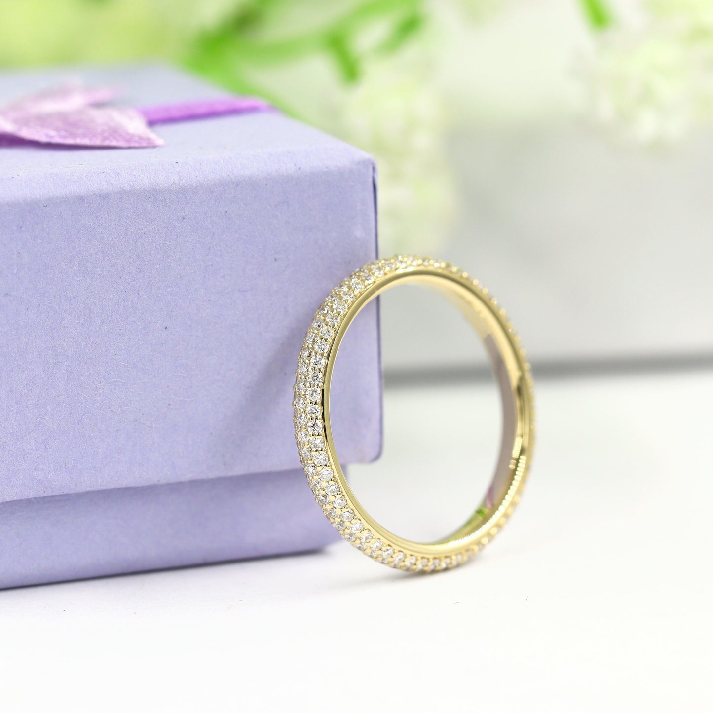 Handmade 14K Gold Full Eternity Natural Diamond 2.6mm Wedding Band  - Anniversary Ring