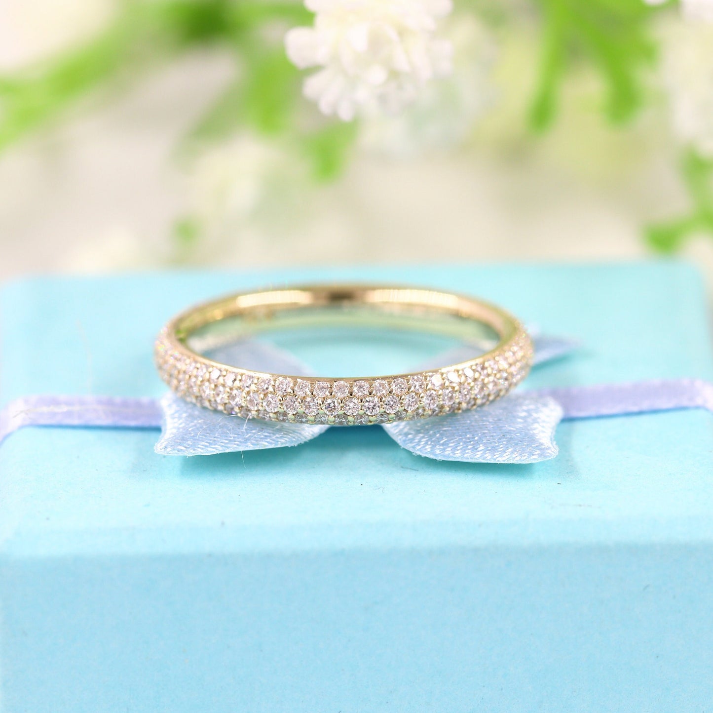 Handmade 14K Gold Full Eternity Natural Diamond 2.6mm Wedding Band  - Anniversary Ring