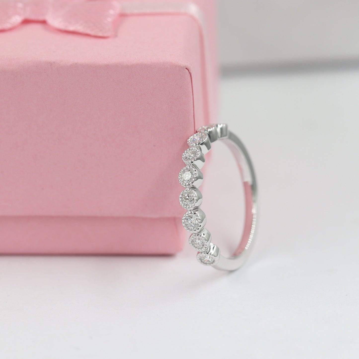 14K Gold Natural Diamond Wedding Band: Half Eternity Ring, Handmade- Anniversary Gift