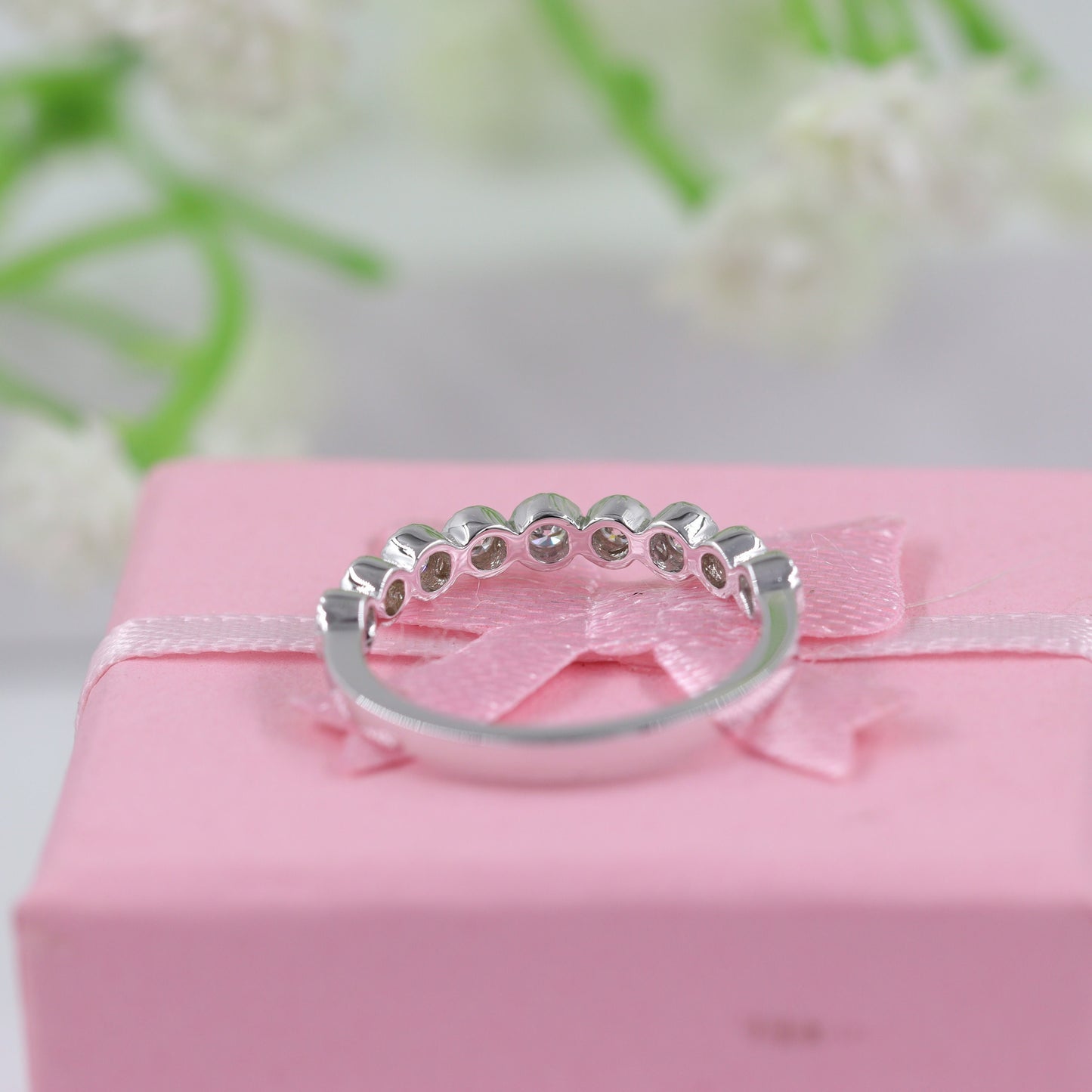 14K Gold Natural Diamond Wedding Band: Half Eternity Ring, Handmade- Anniversary Gift