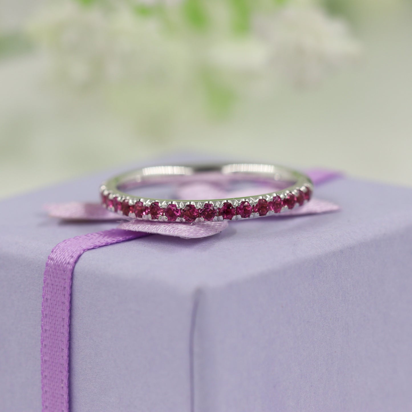 14K Gold Pink Sapphire Eternity Ring - Handmade Anniversary Band
