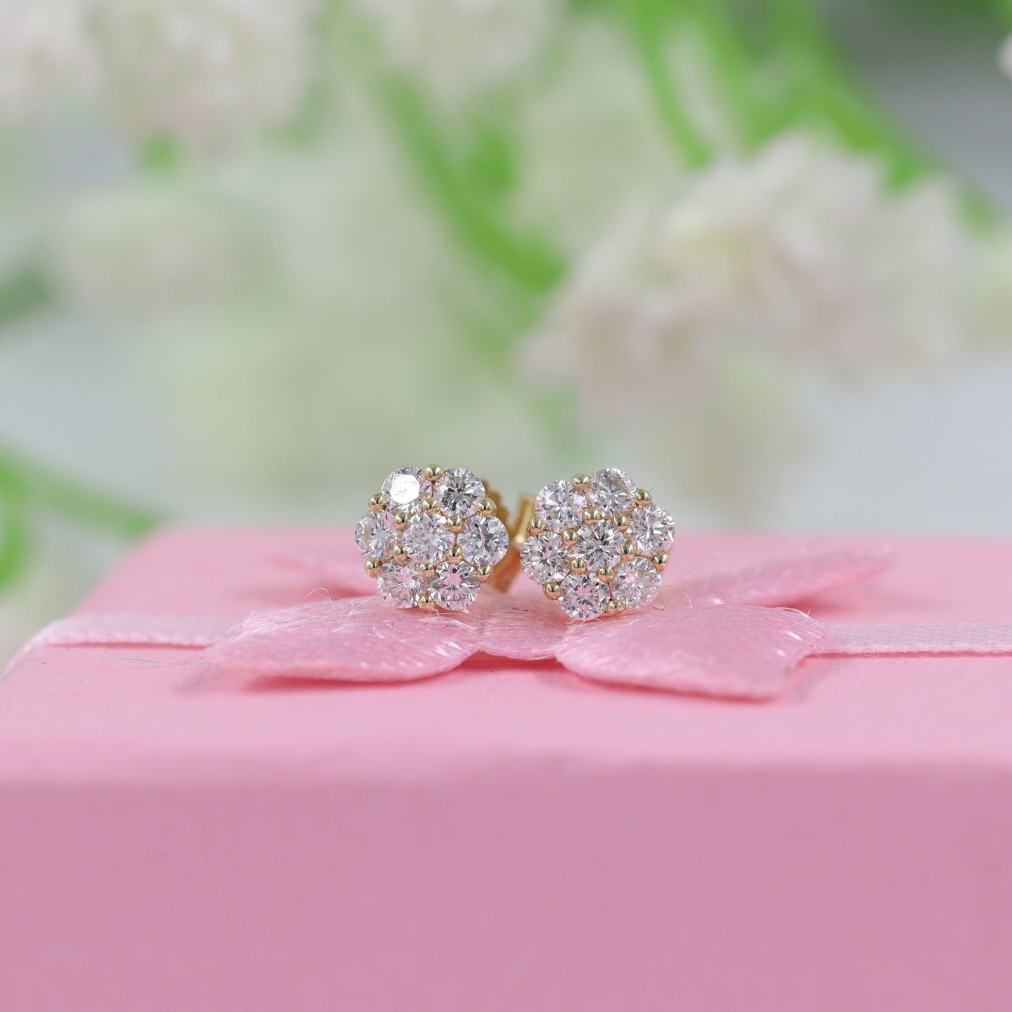Natural Diamond Flower Earrings/ Diamond Stud Flower Earrings/ 14k gold Diamond Earring/ dainty Diamond Earring/ Anniversary gift