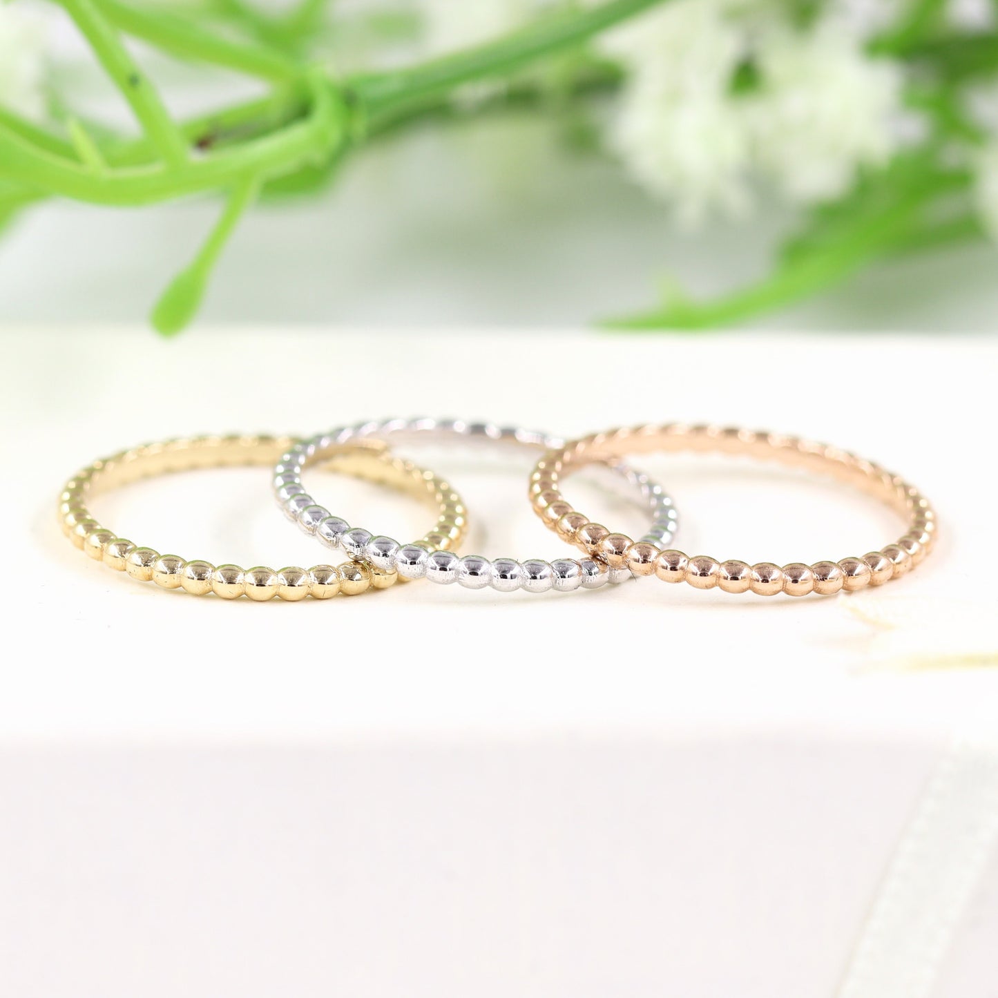14K Gold 1.5mm Bead Ring: Handmade Stacking Perfect Matching Band for Engagement Band - Anniversary Gift