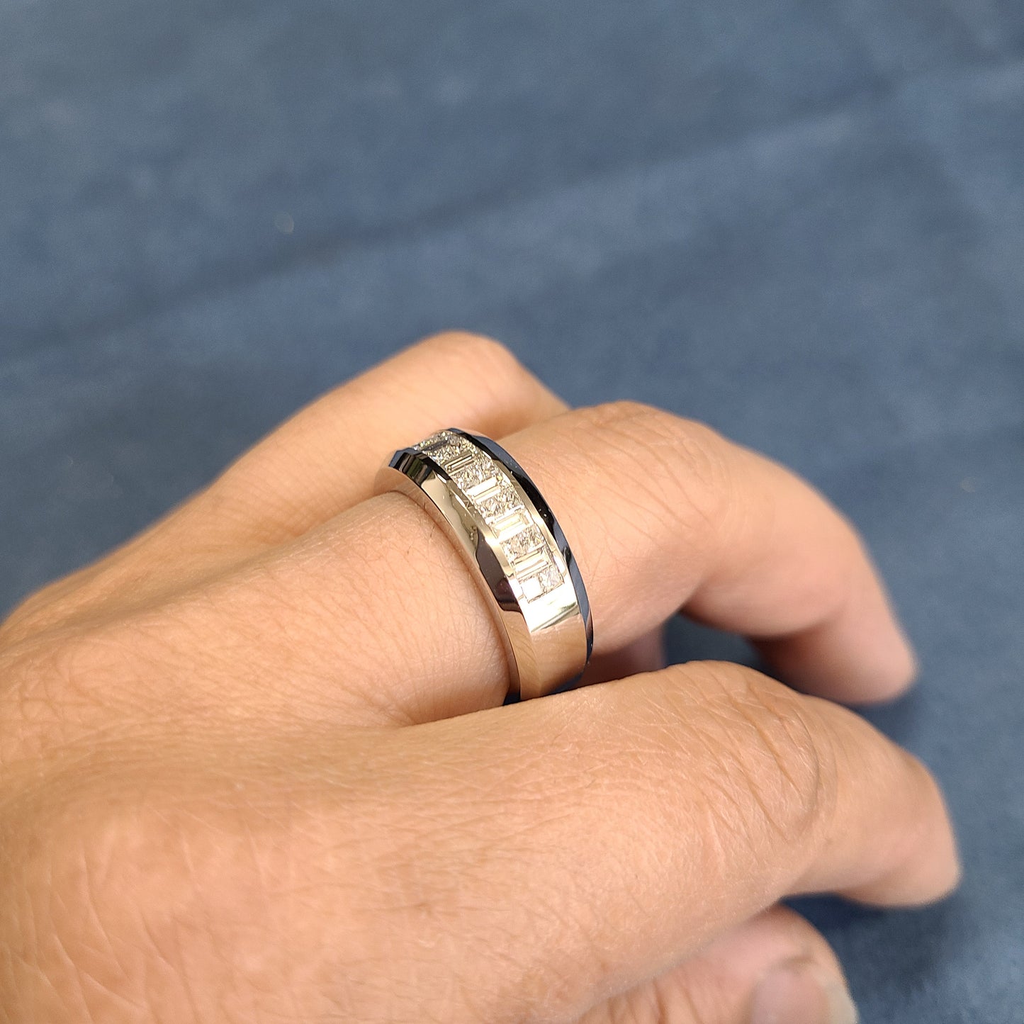 Invisible Set Natural Diamond Wedding Band: Platinum, 14k. 18k Gold Anniversary Ring