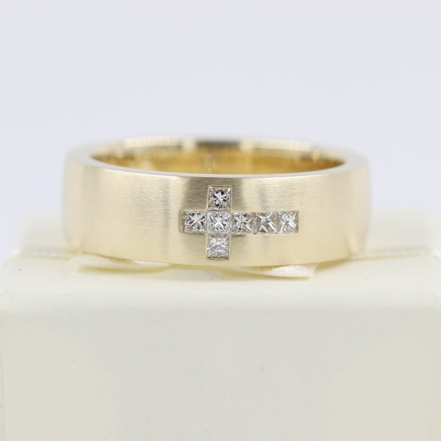 Princess Cut Natural Diamond Cross Ring: 14K Gold Religious Band - Anniversary gift