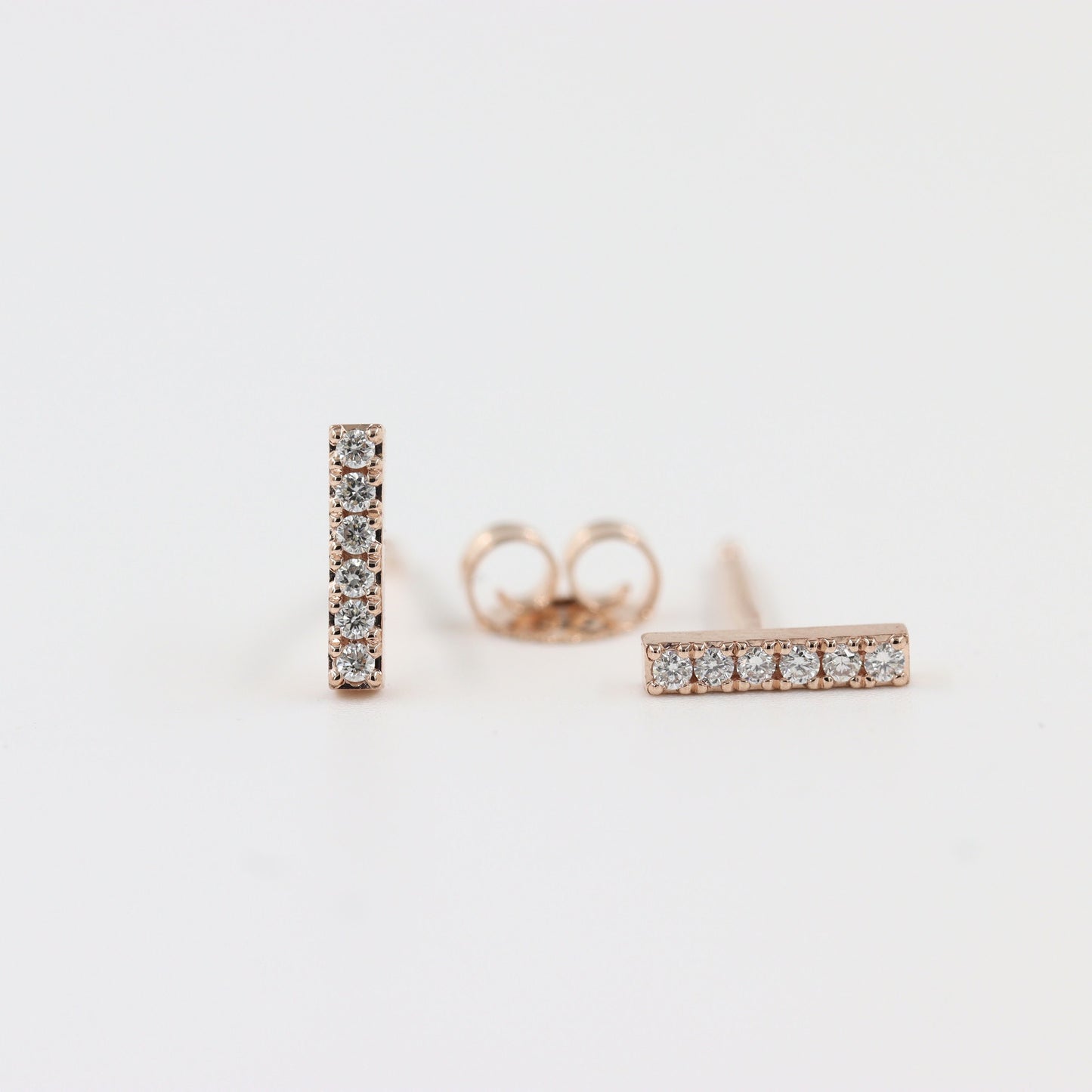 14K Gold Natural Diamond Bar Stud Earrings: Minimalist Fine Jewelry - Anniversary gift
