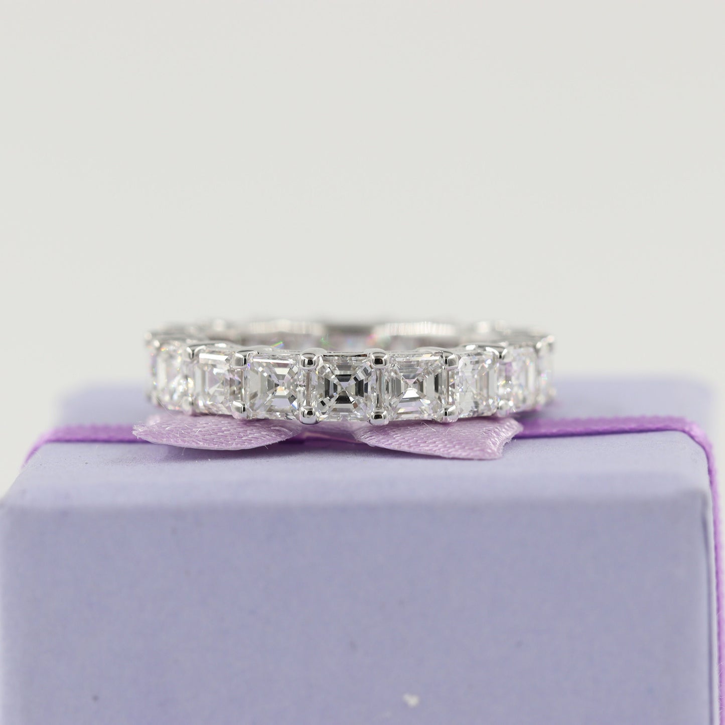 Asscher Cut 5.4ct Natural Diamond Eternity Ring: 14K Gold Wedding Band- Anniversary Gift