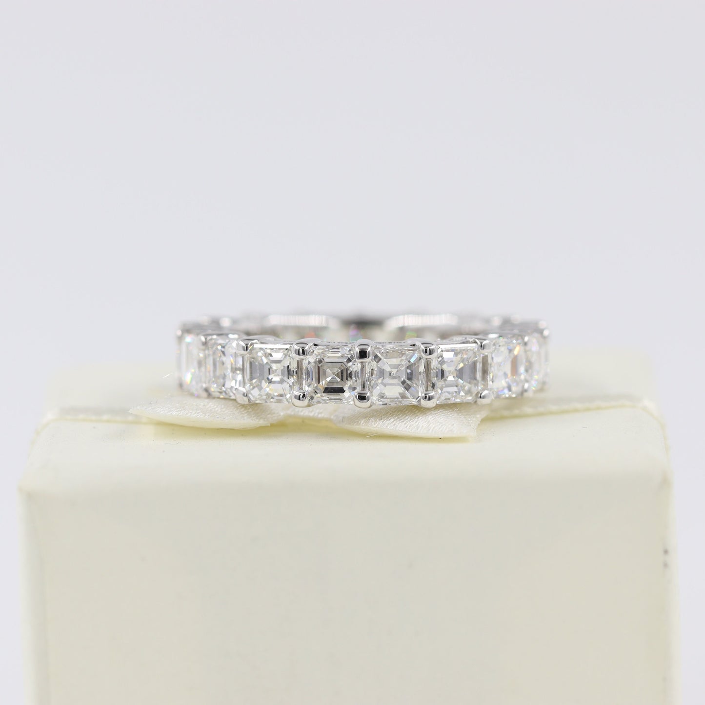 Asscher Cut 5.4ct Natural Diamond Eternity Ring: 14K Gold Wedding Band- Anniversary Gift