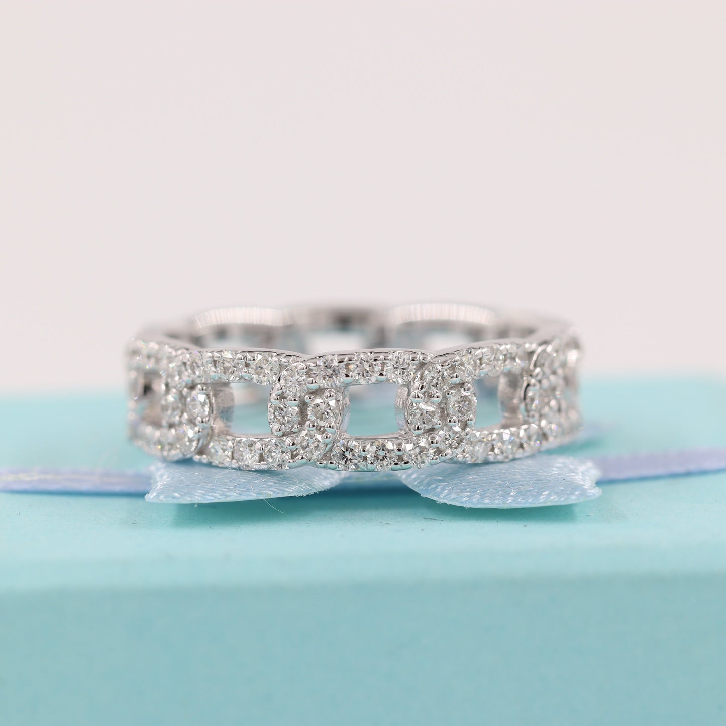 1.4ct Natural Diamond Chain Link Ring: 14K Gold Stackable Band- Anniversary Gift