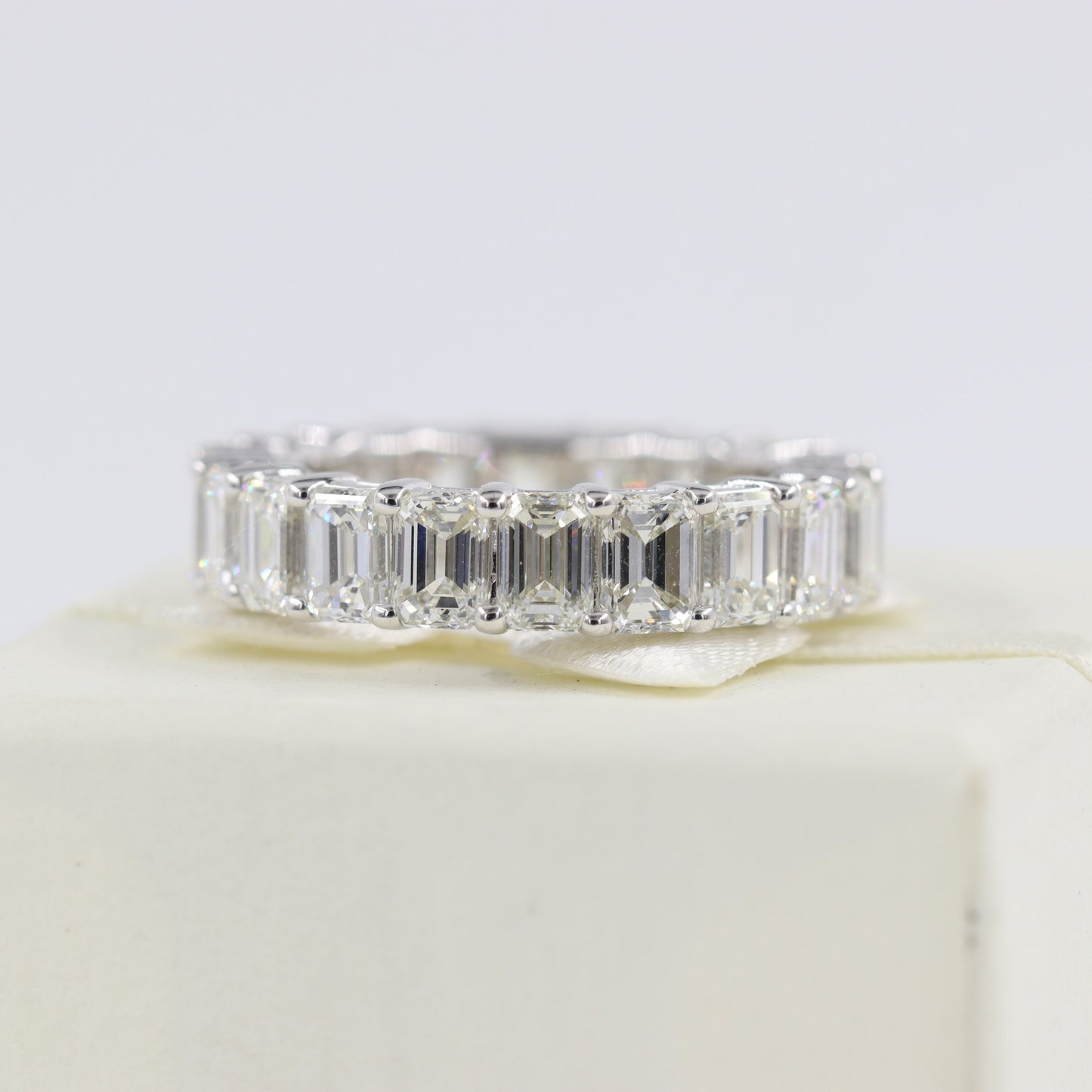 8ct Emerald Cut Natural Diamond Eternity Ring - 14K Gold Anniversary Band