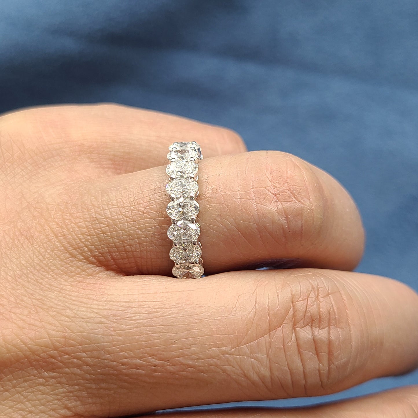 2.8ct Oval Natural Diamond Wedding Band: 14K Gold Half Eternity Anniversary Ring