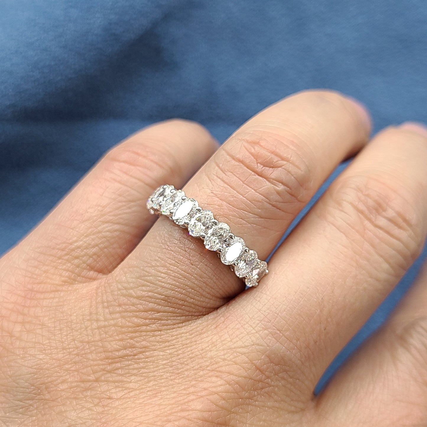 2.8ct Oval Natural Diamond Wedding Band: 14K Gold Half Eternity Anniversary Ring