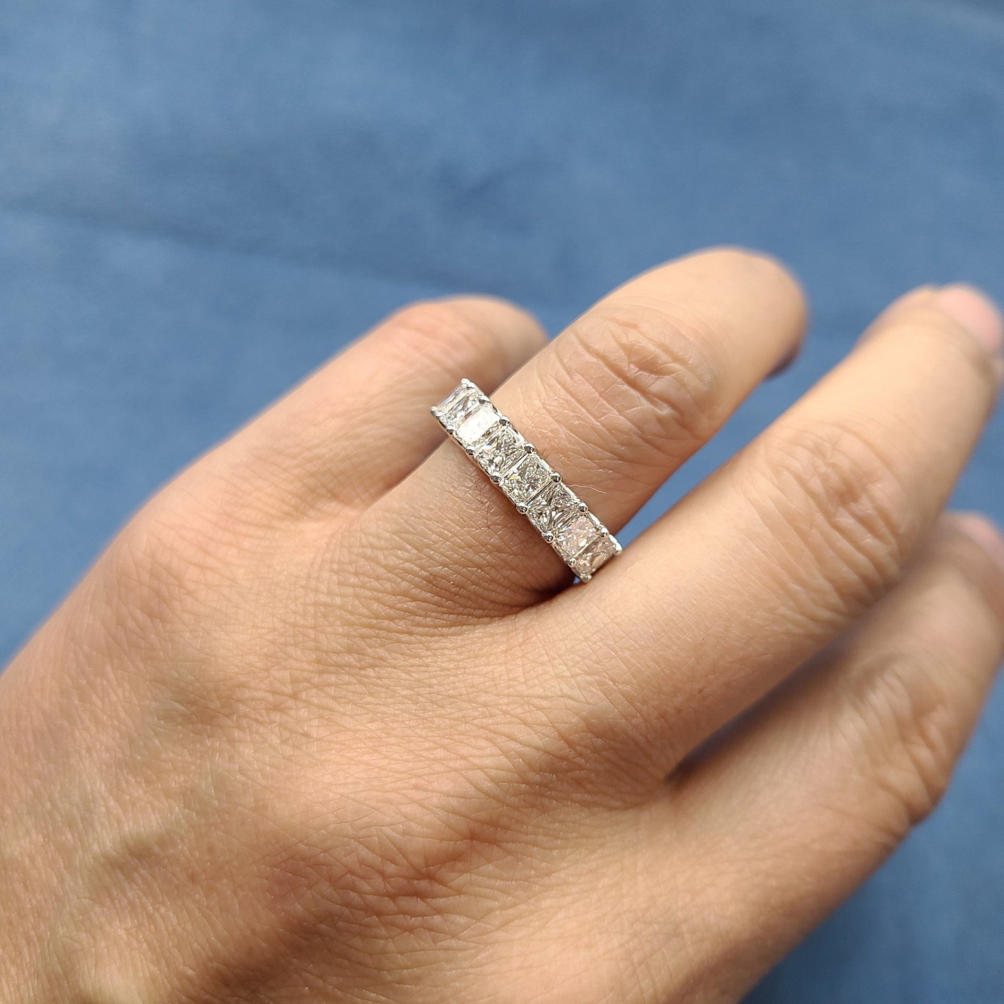 Radiant Cut 3ct Natural Diamond Wedding Band: 14K Gold Half Eternity Ring- Anniversary Gift