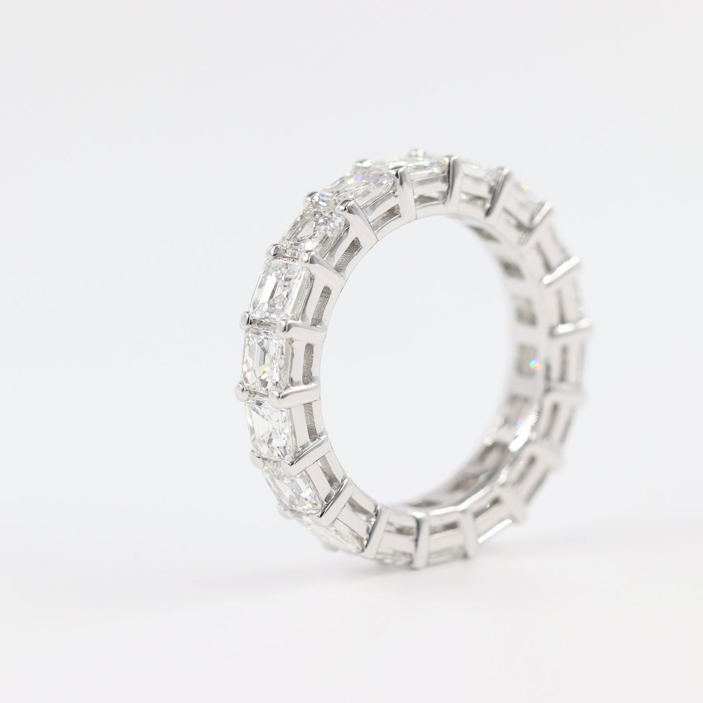 Asscher Cut 5.4ct Natural Diamond Eternity Ring: 14K Gold Wedding Band- Anniversary Gift