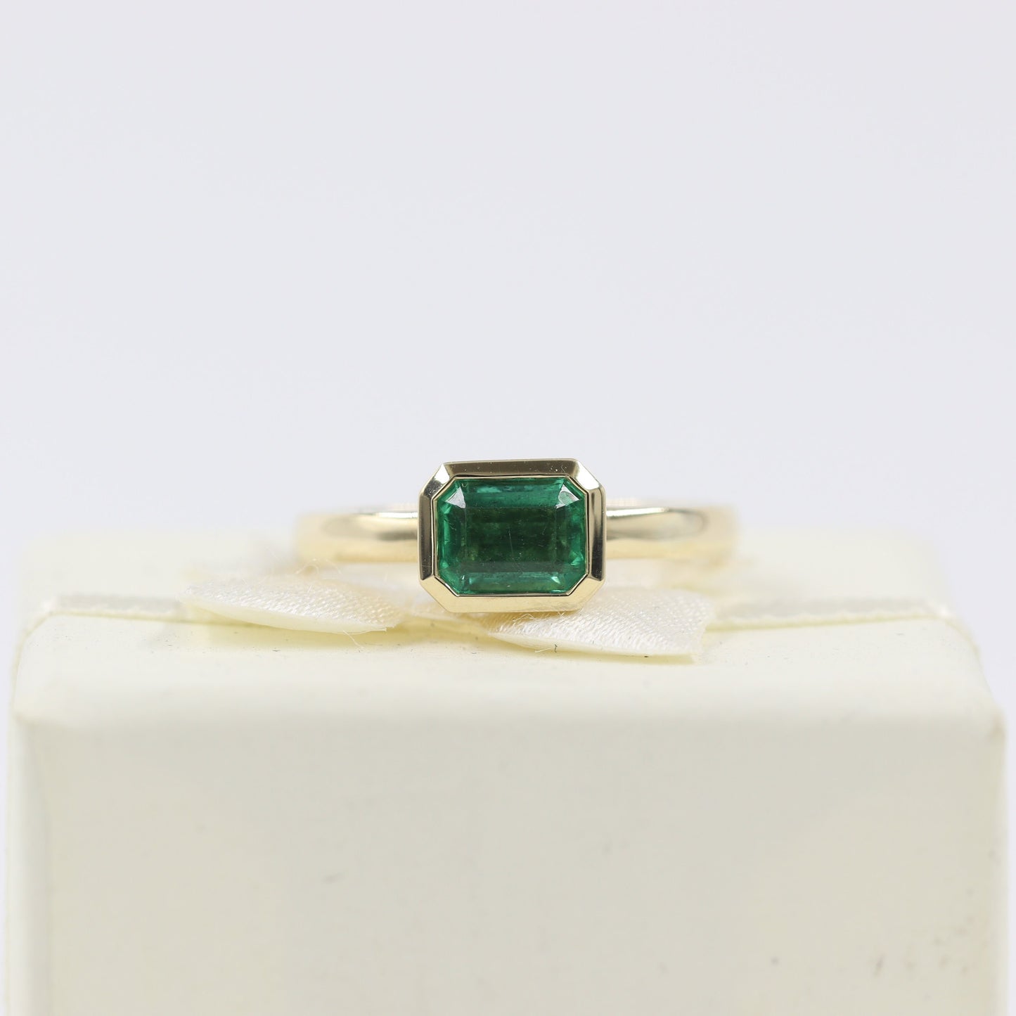 Handmade 14K Gold Emerald Ring: Bezel Set Engagement Ring