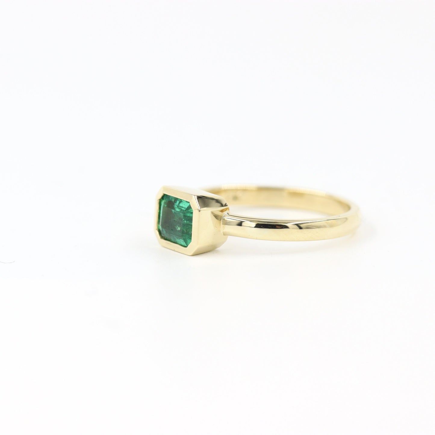 Handmade 14K Gold Emerald Ring: Bezel Set Engagement Ring