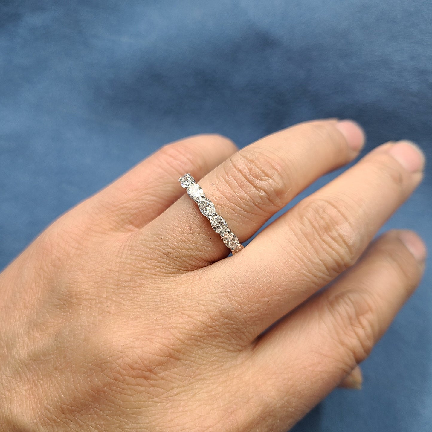 2ct Oval Natural  Diamond Half Eternity 14K Gold Wedding Band