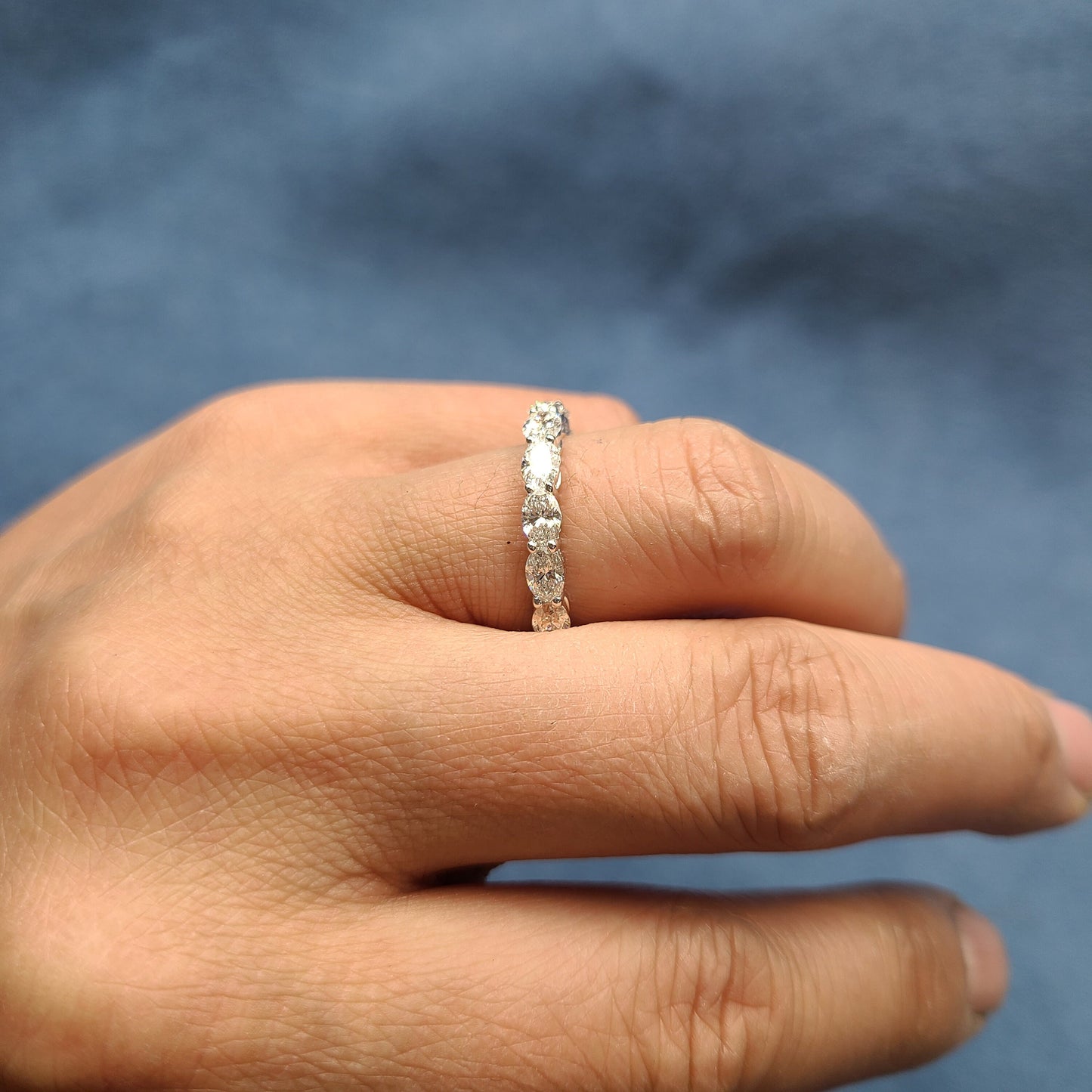 2ct Oval Natural  Diamond Half Eternity 14K Gold Wedding Band