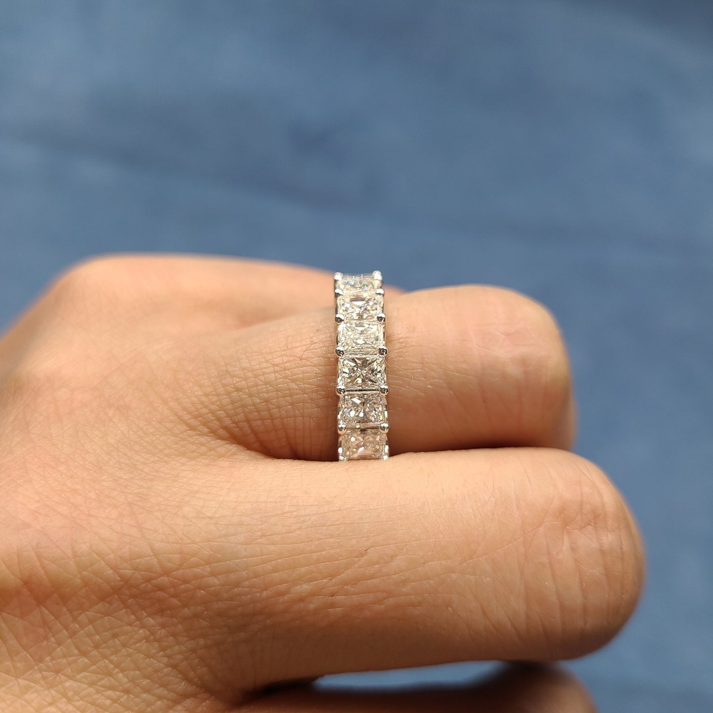 Radiant Cut 3ct Natural Diamond Wedding Band: 14K Gold Half Eternity Ring- Anniversary Gift