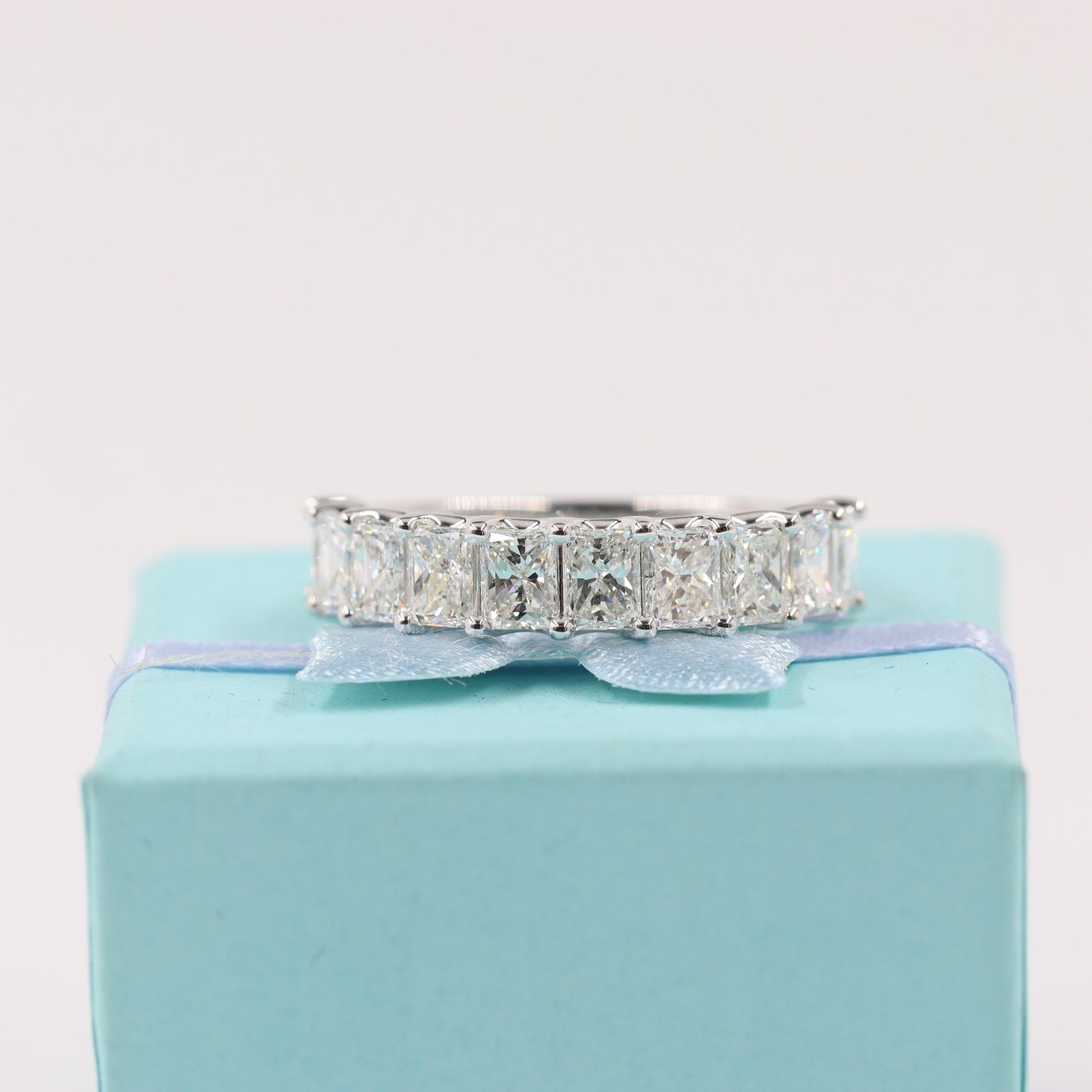 Radiant Cut 3ct Natural Diamond Wedding Band: 14K Gold Half Eternity Ring- Anniversary Gift