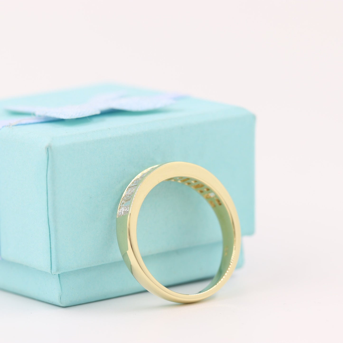 Invisible Set Natural Diamond Wedding Band: Baguette & Princess Cut, Platinum/Gold- Anniversary Gift