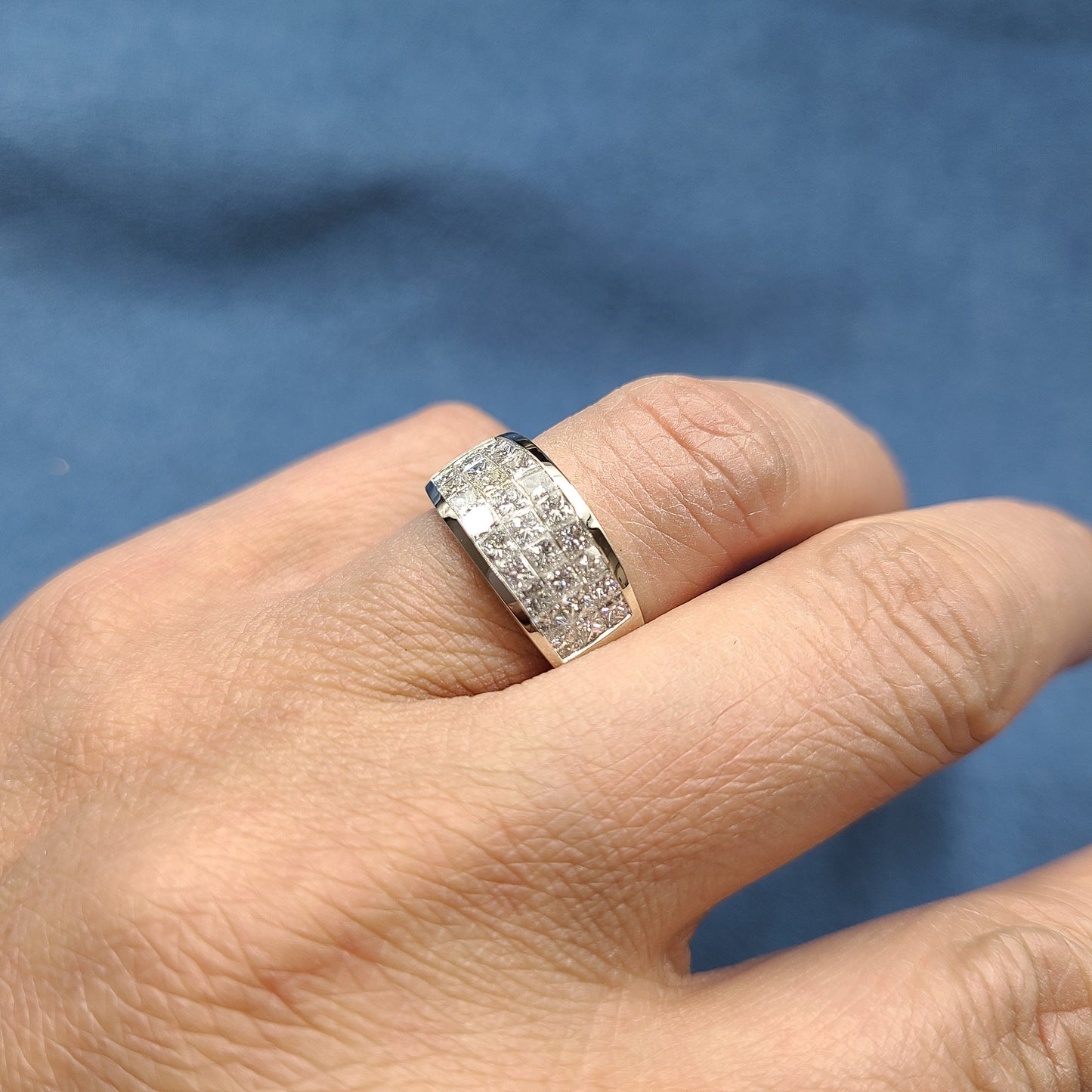 2.5ct Princess Cut 3 Row Natural Diamond Ring: Platinum, 14k , 18k Gold Anniversary Band