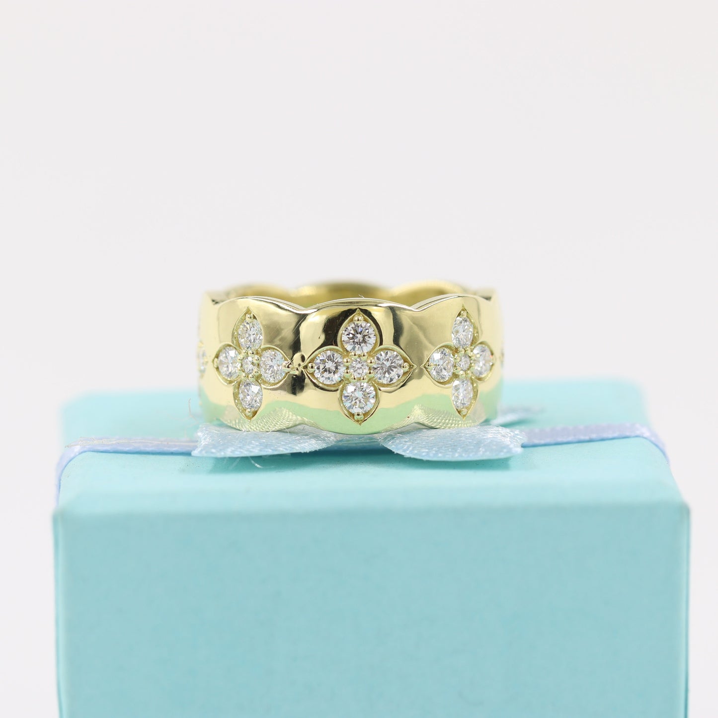 Flower Natural Diamond Eternity Band: 14K Gold Anniversary Ring